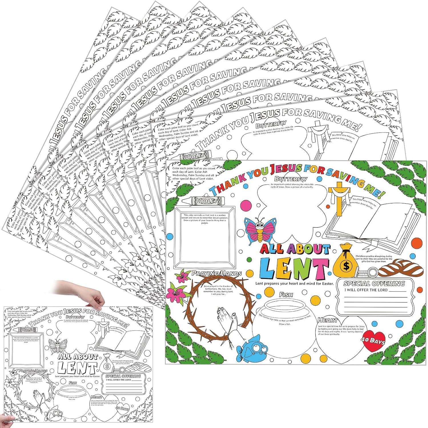 Ireer 36 Pcs Coloring All About Lent Posters Easter Religious Crafts DIY Color Ready-to-Decorate and Fill in Lent Posters for Kids Sunday School Activities Classroom Supplies