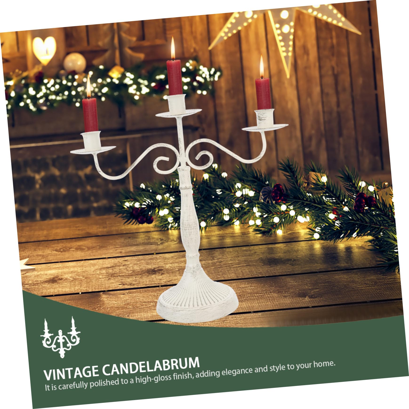 Candelabro Vintage Europeo in Ferro Bianco per Tavolo Elegante
