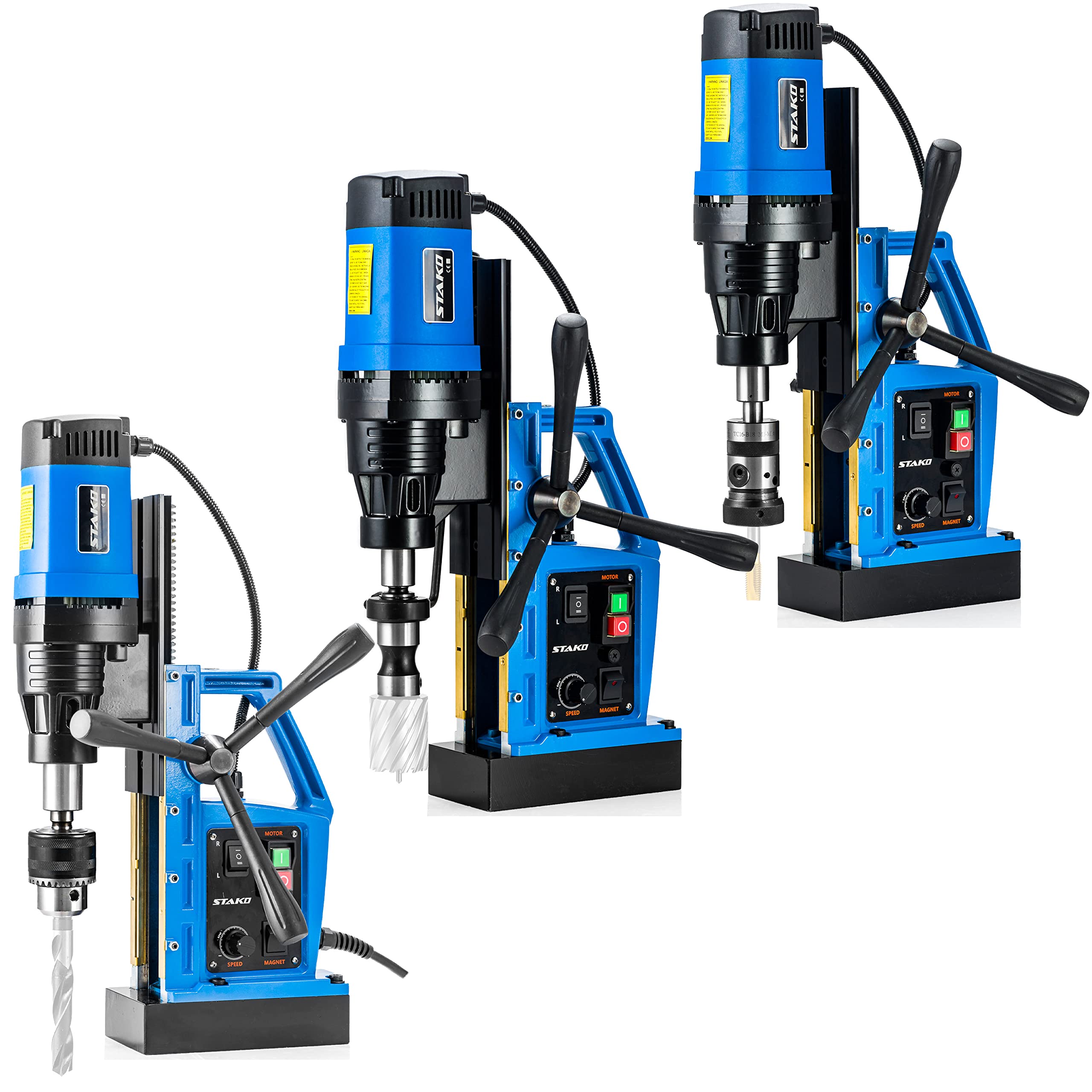 STAKO Taladro magnético SCY-2800RE de diámetro 80 mm, 2050 W, con maleta, fuerza magnética 17000N, perforadora portátil para trabajar metales con Weldon 19 mm y portabrocas de 3-16 mm y