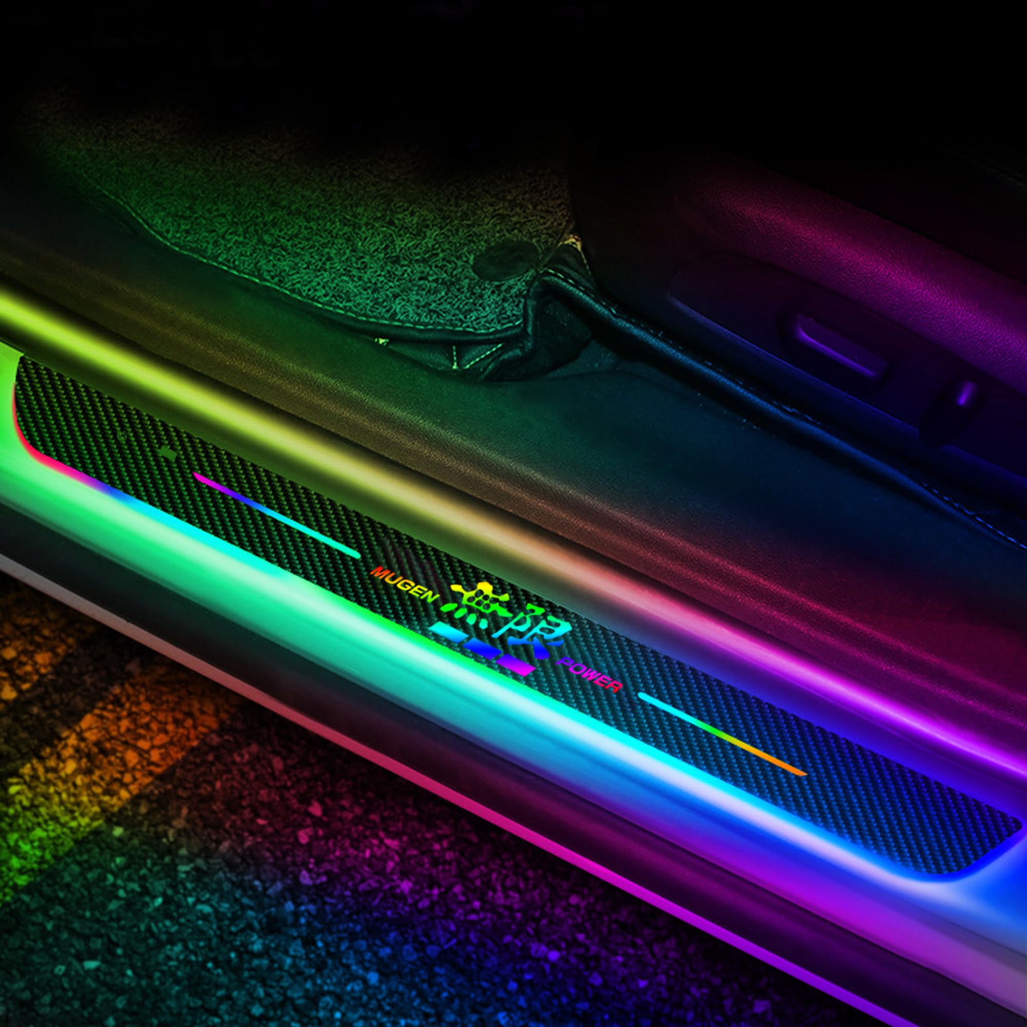 クラウンスポーツ サイドステップ 外側スカッフプレート フロント 2P 選べる3色 シルバー ブラック カーボン調｜TOYOTA トヨタ CROWN  SPORT AZSH36W AZSH37W PHEV 専用 内装 保護 足元 カスタム パーツ ドレスアップ オプション アクセサリー ...  クラウン サイドステップ ... ホンダ 無限 LED スカッフプレート 自動変色 (無限,後席（短）2枚)