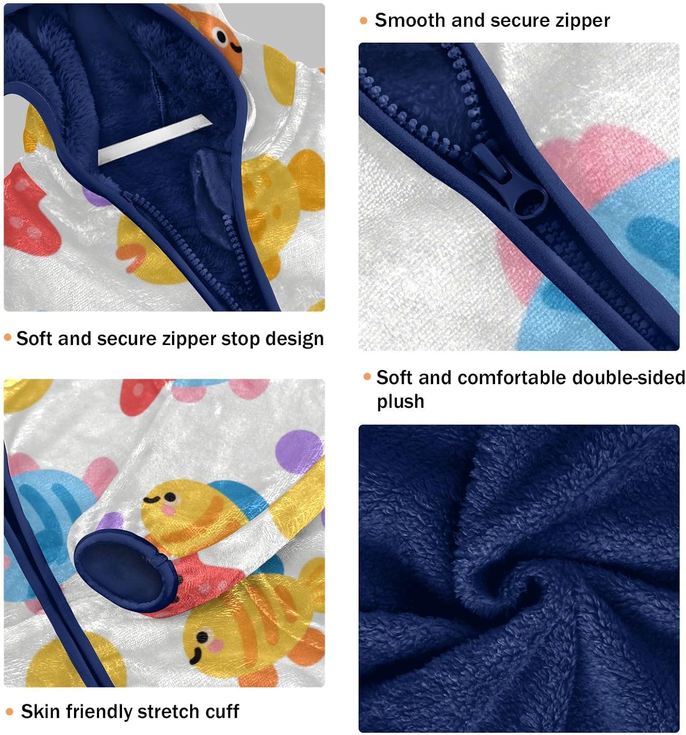 Cartoon Cute Colorful Fish and Starfish Toddler Hooded Jackets Outerwear Jackets Navy Blue Baby Boys Clothes