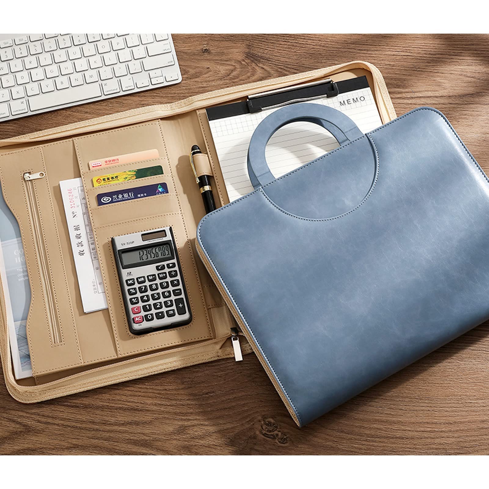 Schreibmappe A4 Klemmbrettmappe Portfolio mit Reißverschluss, Schreibmappe, Business-Case, Organizer für Damen und Herren mit Griff, Notizblock, Lebenslauf und Dokumente