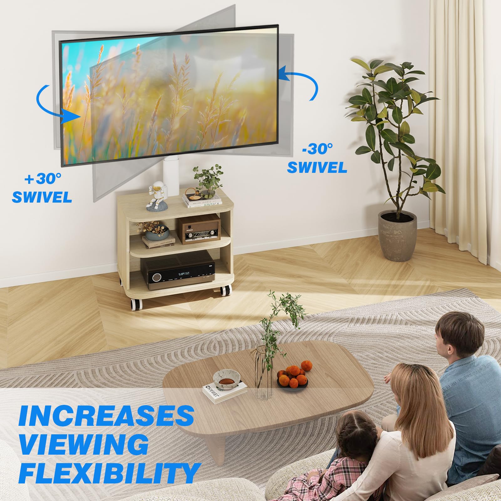 5Rcom Biały stojak na telewizor na kółkach do telewizorów 81.3-165.1 cm LED LCD OLED, płaskie, zakrzywione, szafka pod telewizor z regulacją wysokości z uchwytem do 40 kg, mobilny stojak na telewizor