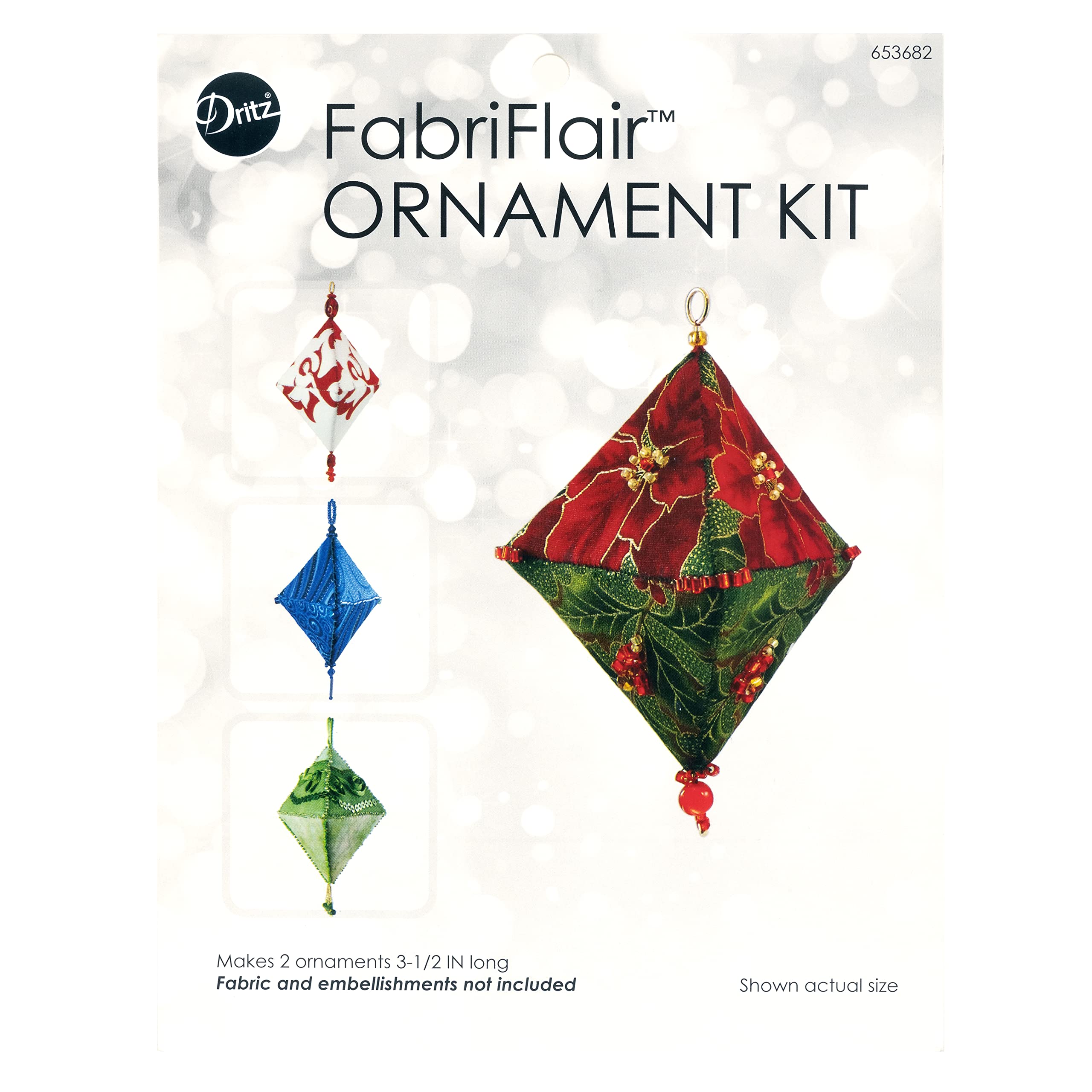 DritzFabriFlair Trilliant Pattern, 3-1/2" Long, Makes 2 Ornament Kit, White