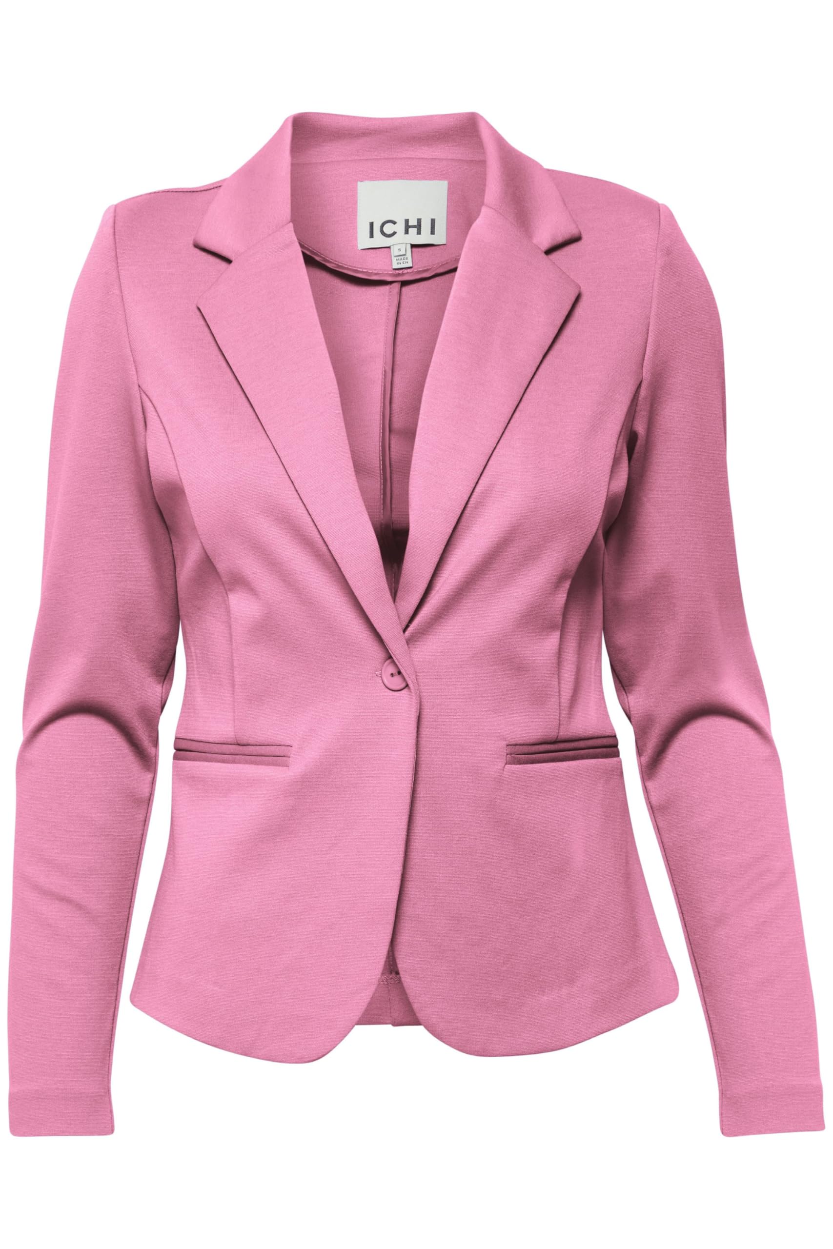 ICHI IHKATE BL Women's Blazer Short Blazer Jacket One Button Blazer with Stretch and Lapel Collar, Super Pink (172625), M
