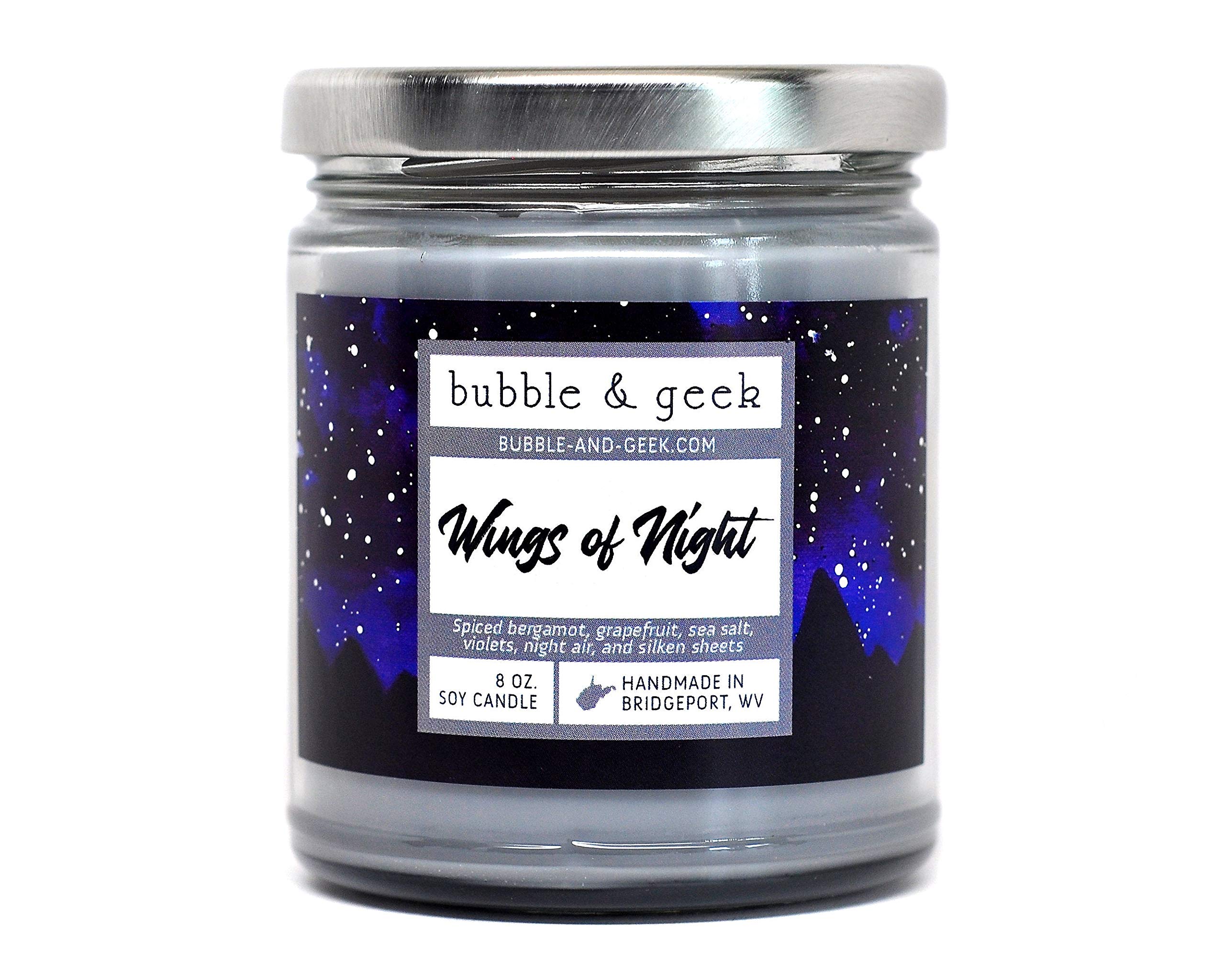 Wings of Night scented soy candle - 8 oz. jar - spiced bergamot, grapefruit, night air