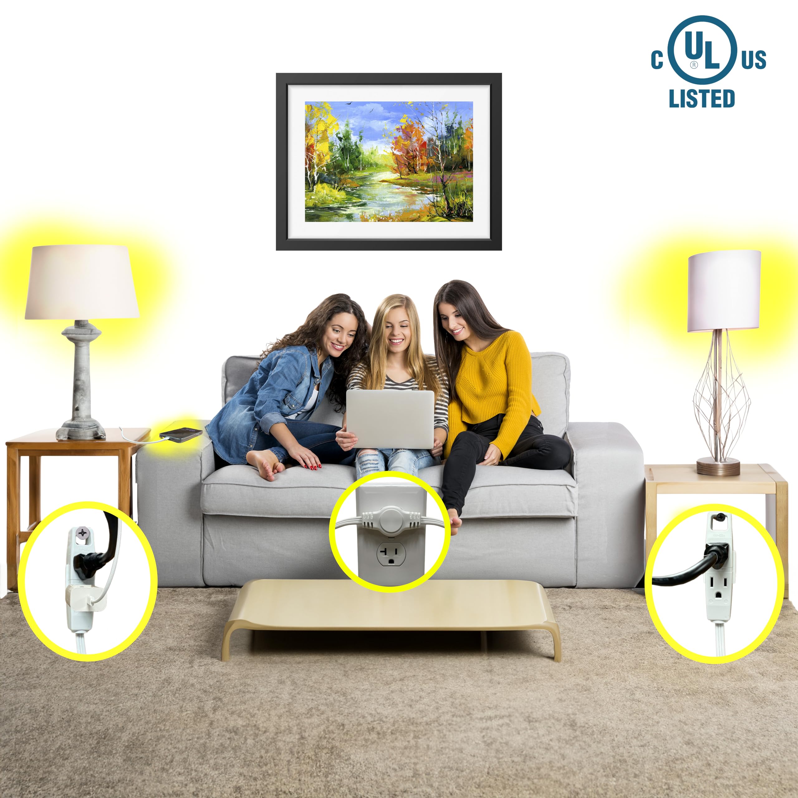 W4W Twin Extension Cord - 12ft, 6 Outlets -4 W4W Twin Extension Cord - 12ft, 6 Outlets -4