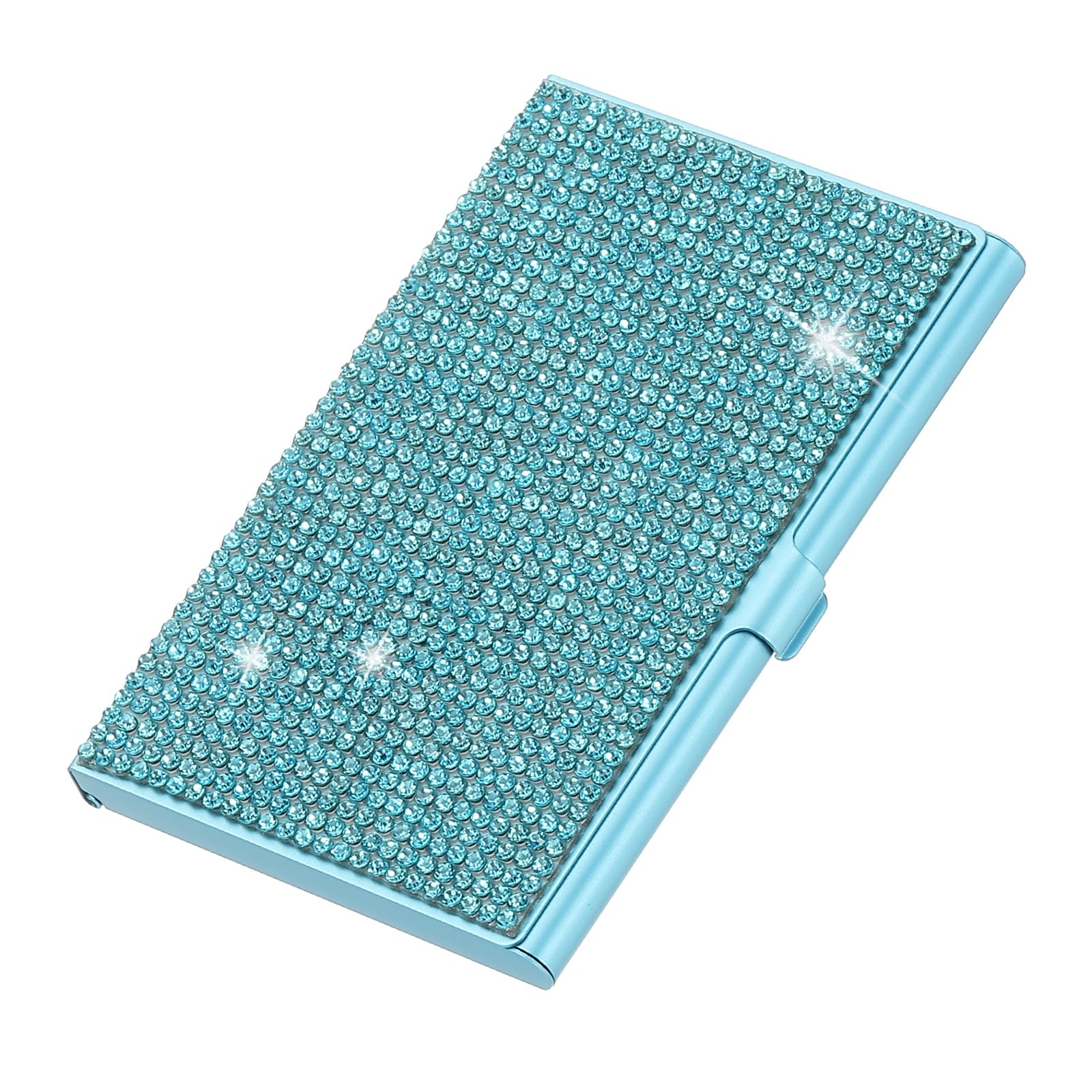PATIKIL Rhinestone Business Card Holder, Alloy Name Card Holder Bling Pocket Card Holders Organizer Cards Display for Women Office Exhibition, Blue