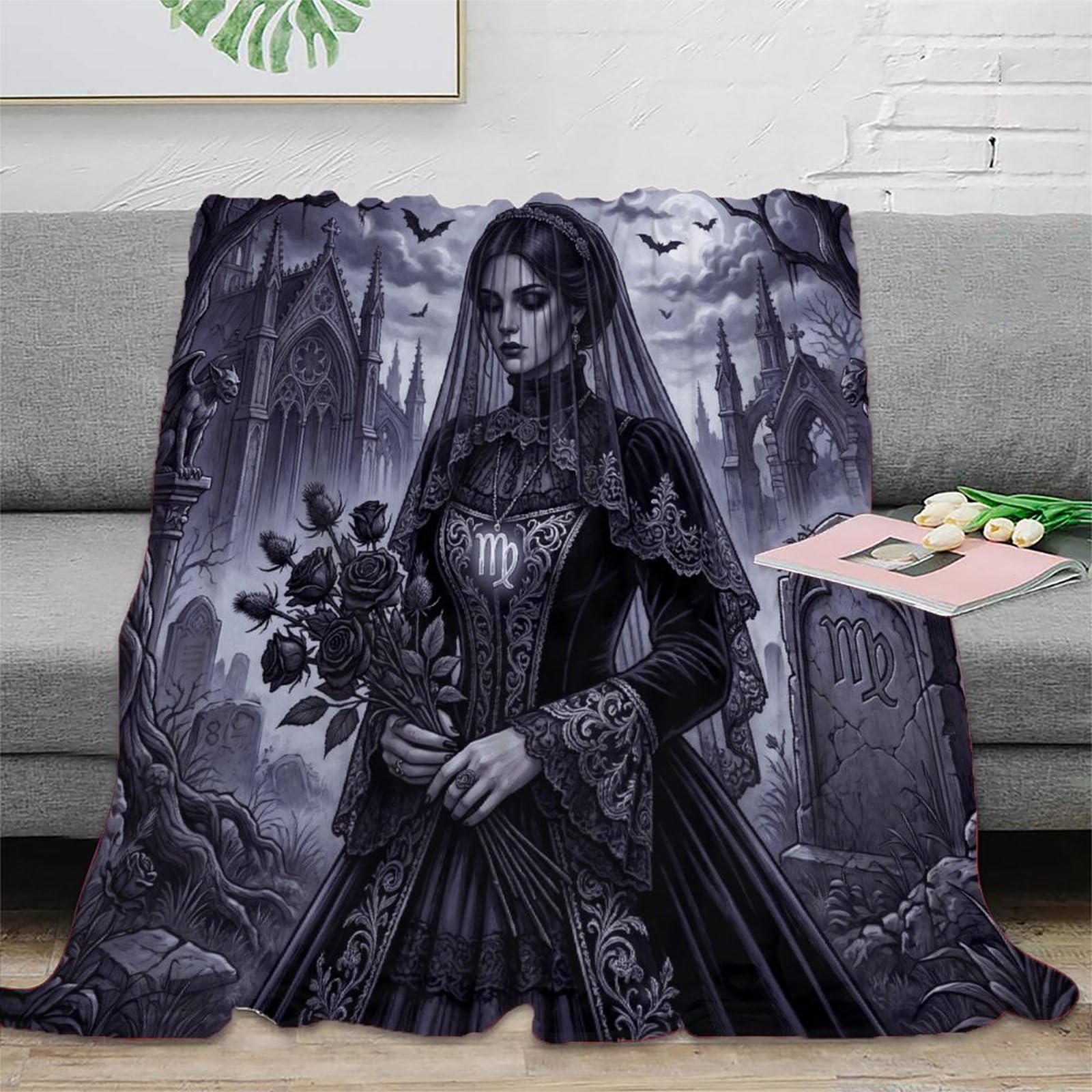 W7C8U2X3 Virgo Zodiac Mystical Gothic Soft Throw Blanket, Reading Couch Use