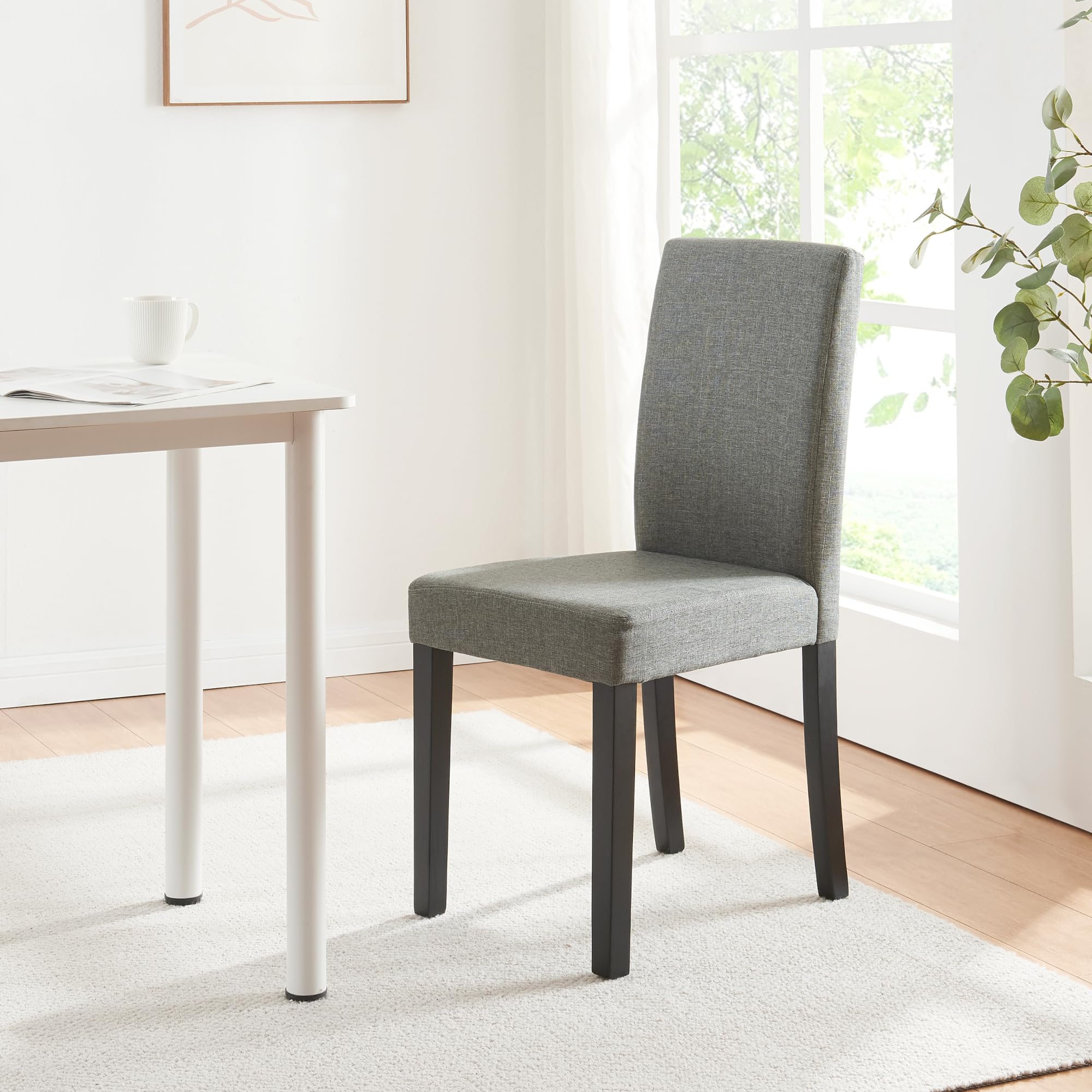 [en.casa] Set di 4 Sedie Imbottite da Sala Pranzo con Gambe in Legno Massiccio Rivestimento in Tessuto per Cucina Salotto Ufficio - Grigio Chiaro