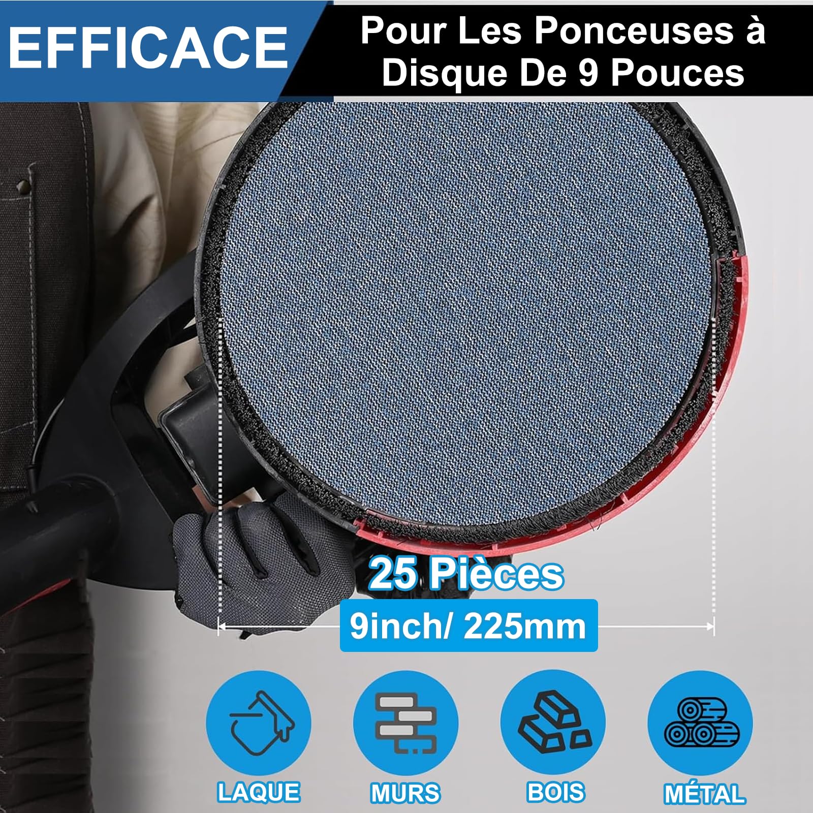 Lot de 25 Disques Abrasifs 225mm Maille, Filet Céramique Papier à Poncer | Grain 60/80/120/180/240 Anti Poussière Papier de verre Disque de ponçage Pour Ponceuse Girafe, Murale et Plâtre Téléscopique