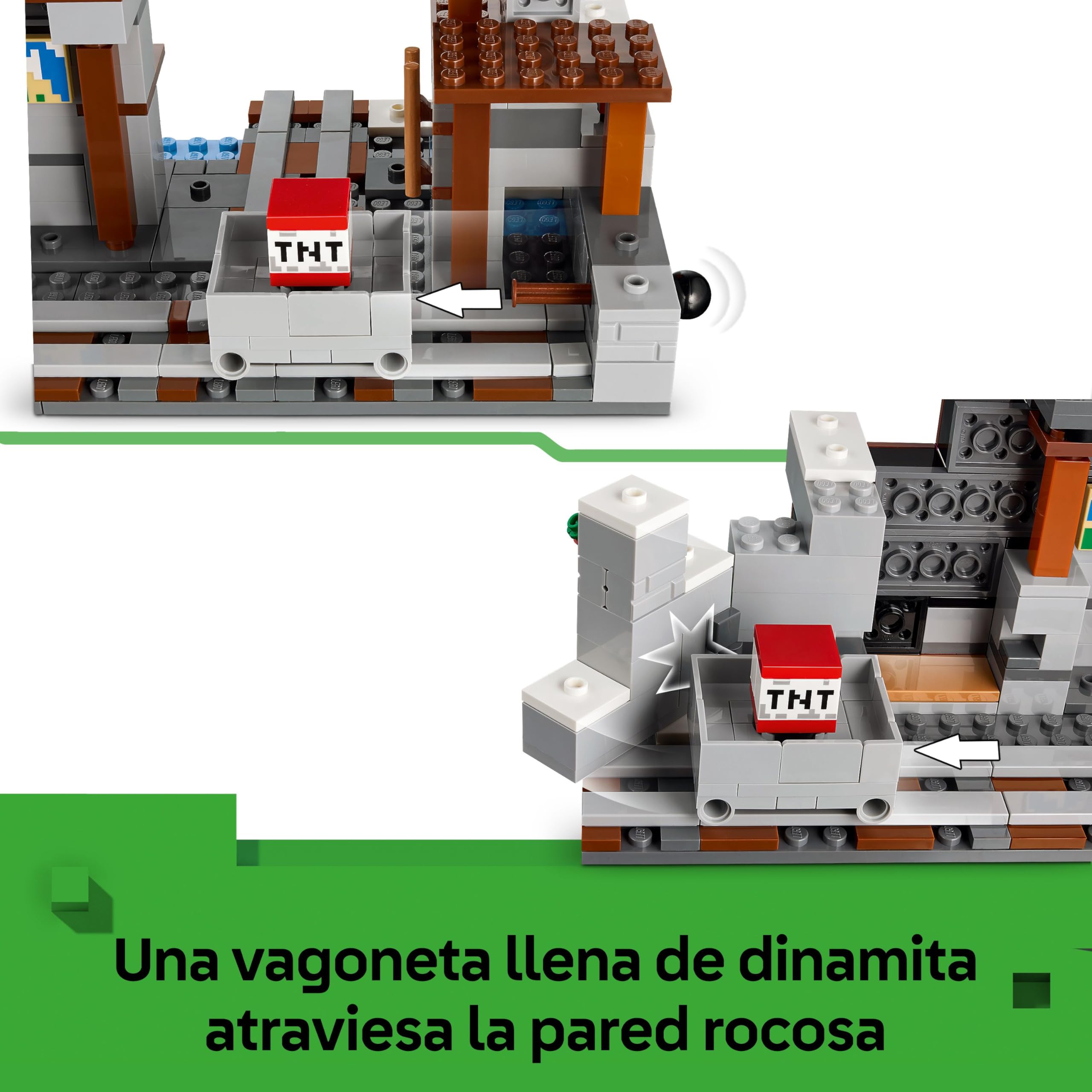 LEGO Minecraft La Mina del Pico - Juguete Interactivo - Figuras de Alex, Minero y Jinete Arácnido Errante - Regalo Gamer Coleccionable para Niños y Niñas de 8+ Años 21277