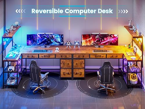 Miniatura 3 de SEDETA Escritorio en Forma de L con Cajones y Estantería Superior, Escritorio Reversible para Computadora de Oficina de 47.2 Pulgadas con 5 Cajones