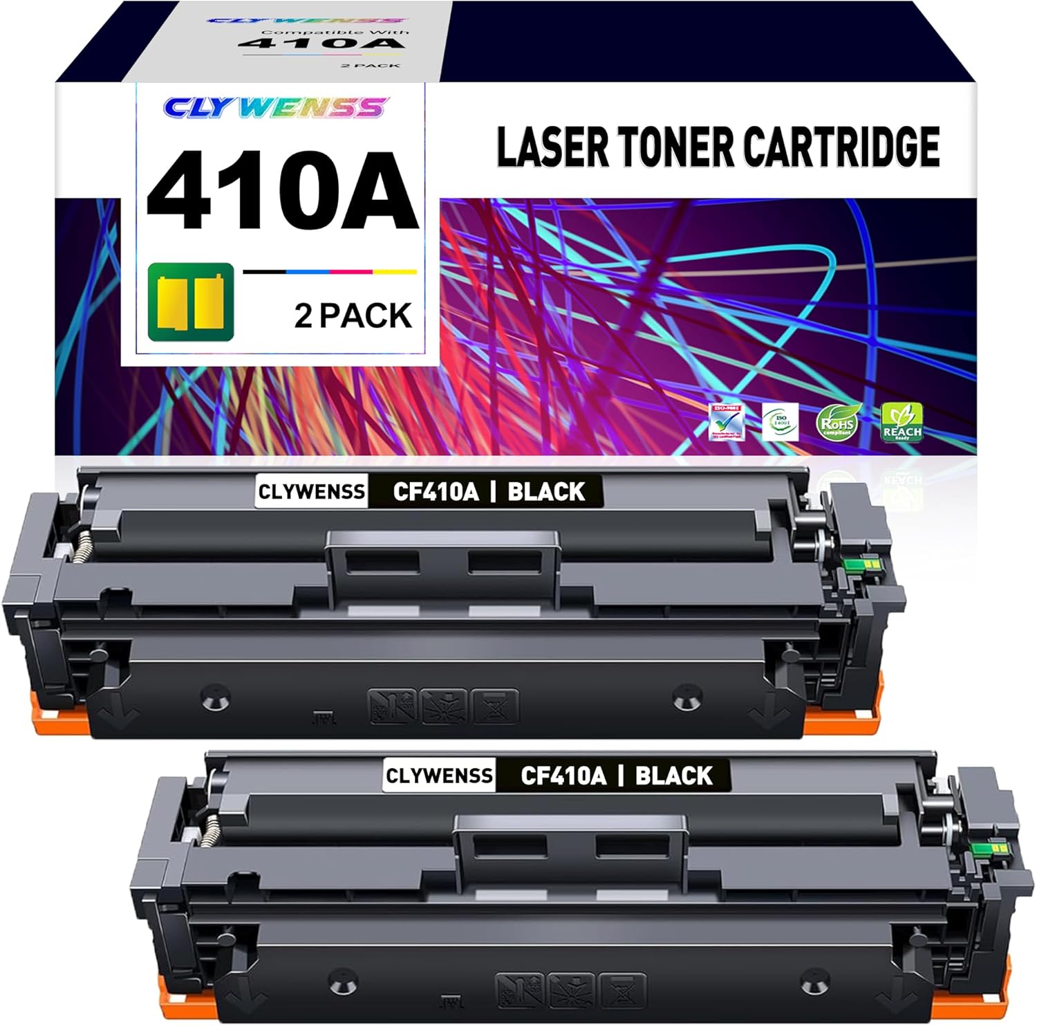 CF410A 410A Black Toner Cartridge Replacement for HP 410A CF410A for Color Pro MFP M477fdw M477fdn M477fnw M377dw Color Pro M452dn M452dw M452nw Printer (Black, 2-Pack)