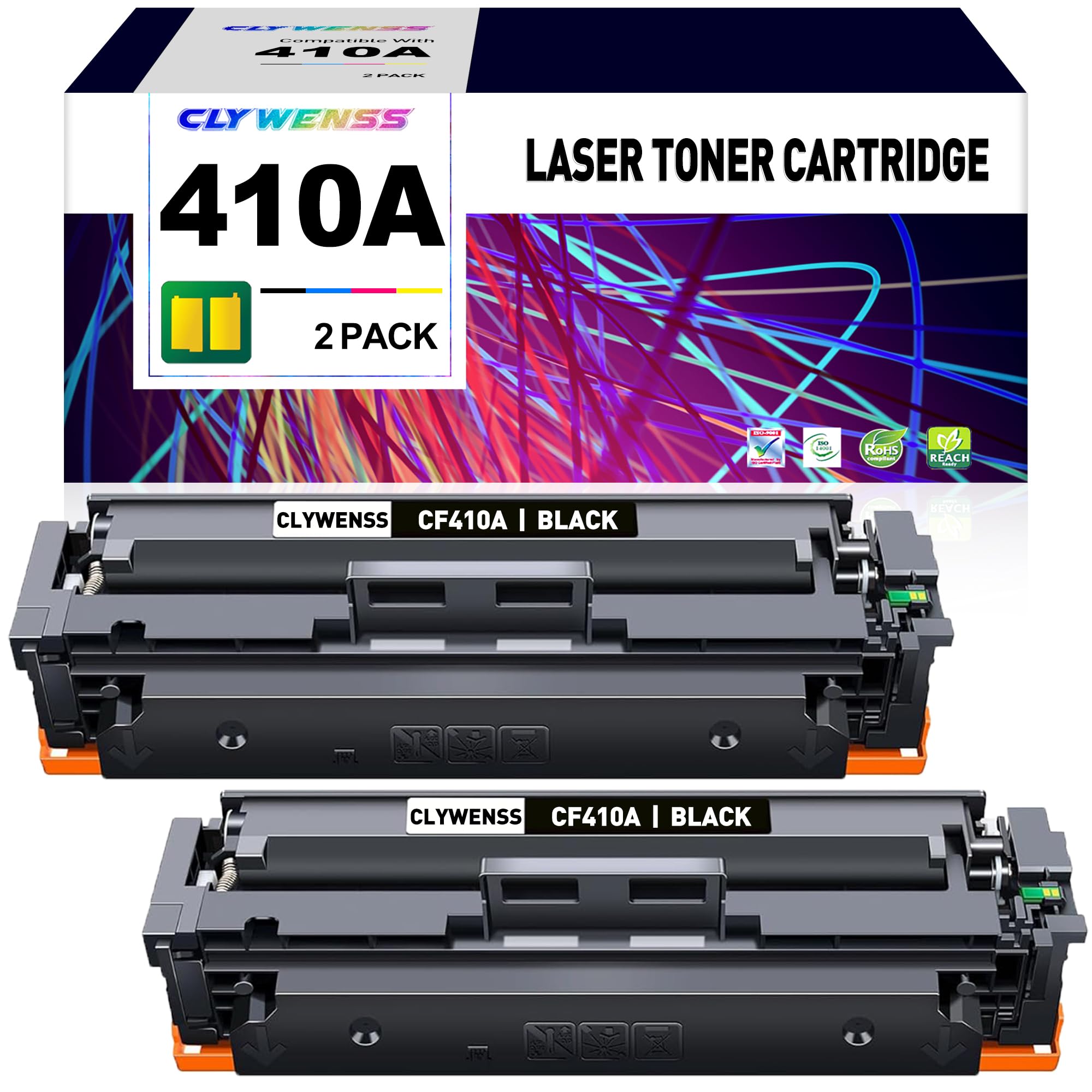 CF410A 410A Black Toner Cartridge Replacement for HP 410A CF410A for Color Pro MFP M477fdw M477fdn M477fnw M377dw Color Pro M452dn M452dw M452nw Printer (Black, 2-Pack)