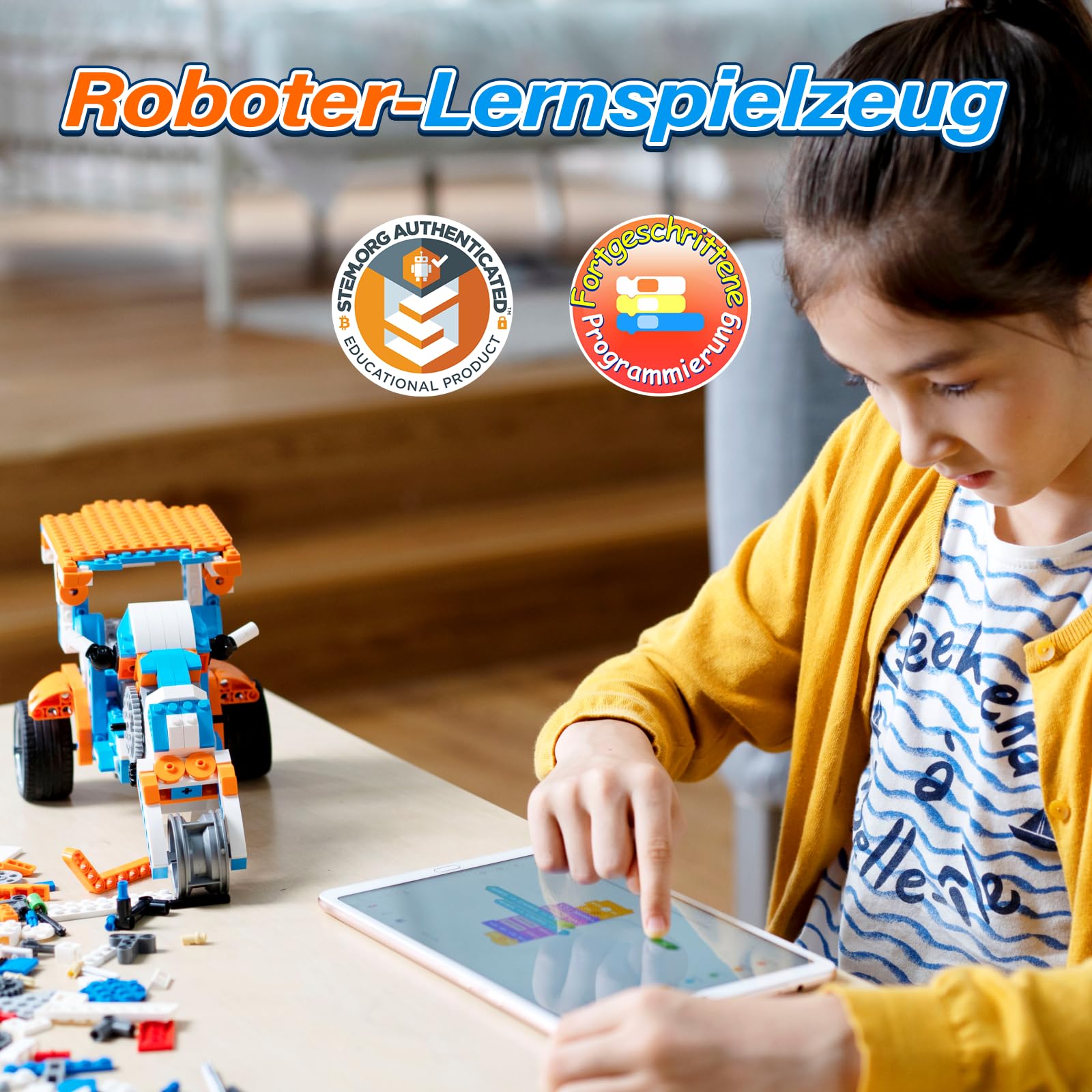 Apitor Robot X, Roboter-Set, STEM-Spielzeug für Kinder, 12-in-1, App-gesteuertes DIY-Bildungs-Codierspielzeug, Programmierbausatz, Jungen und Mädchen ab 8 Jahren(600 Teile)