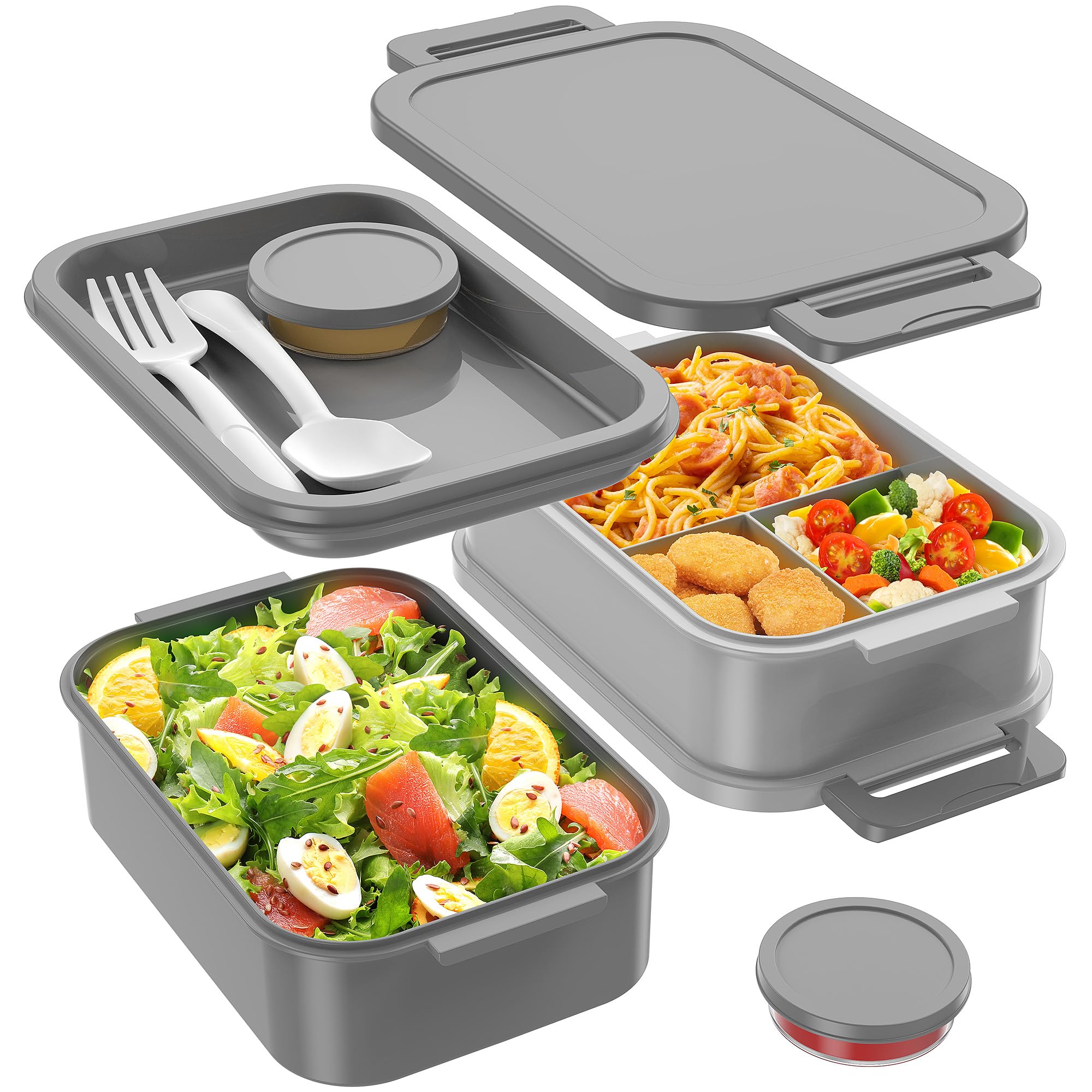 Photo 1 of Jelife Adult Bento Box Lunch Box - 3 Layers Leak-Proof Stackable Bento Lunch Box for Adults, 72oz Large-Style All-in-One Bento Boxes Lunchbox with Utensil Sauce Containers for Dining Out,Work, Grey 1-Grey