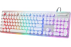Metal Panel Typewriter Keyboard with Rainbow LED Backlit, Round Keys