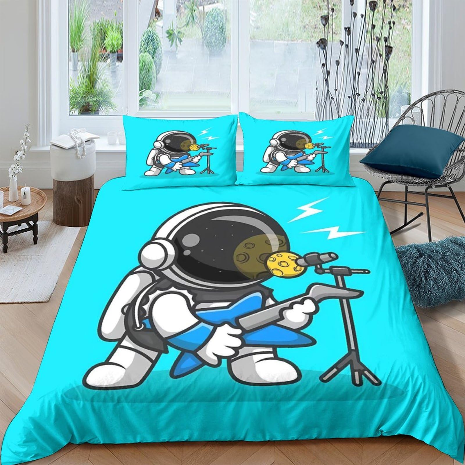Housse de couette guitare 3D 3 pièces 200x200 cm en microfibre pour lit double avec taies