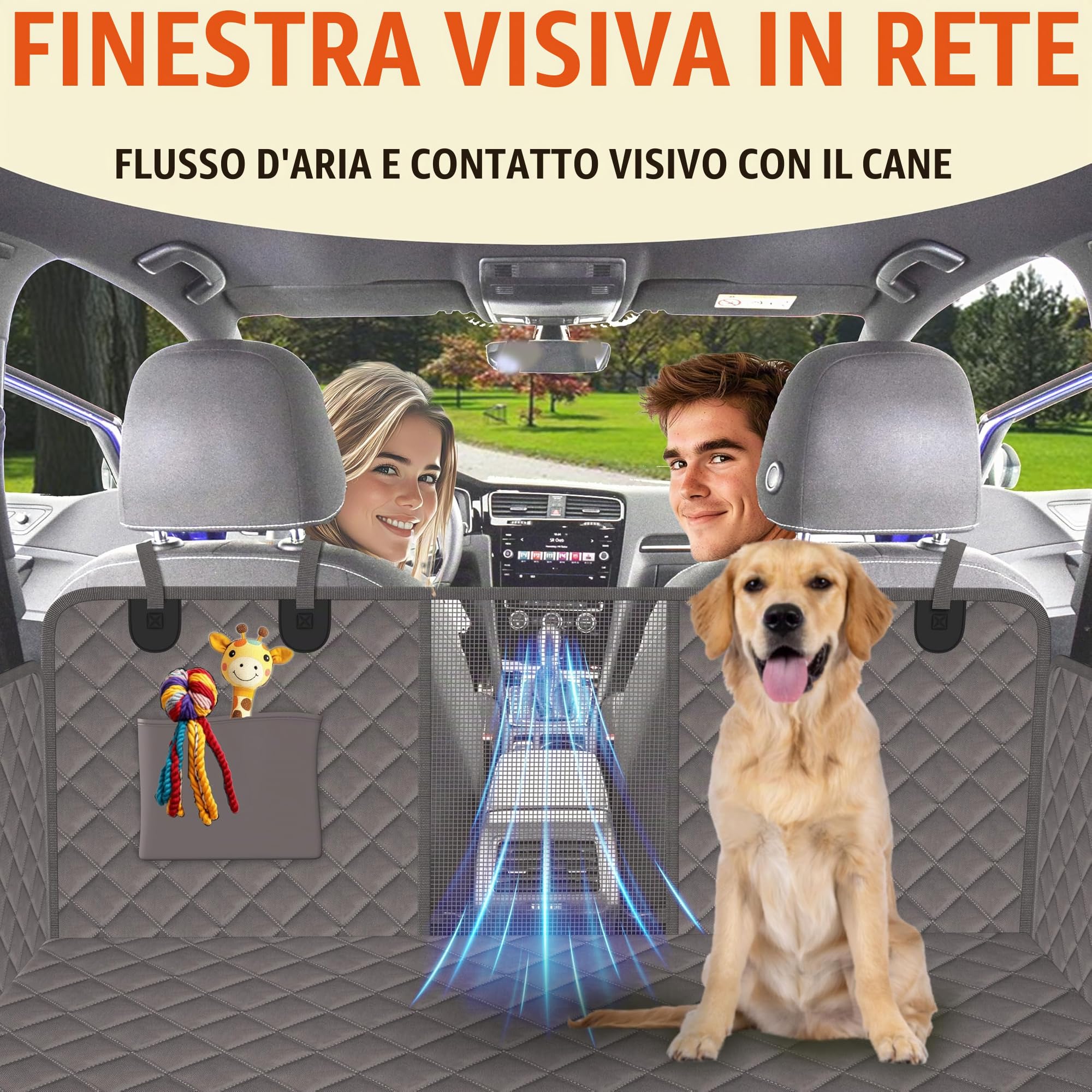 Copertura posteriore per auto per cani, estensore del sedile con fondo rigido, impermeabile, supporta fino a 190 kg. Amaca resistente. Copertura per sedile posteriore per cani di TrioGato (grigio)