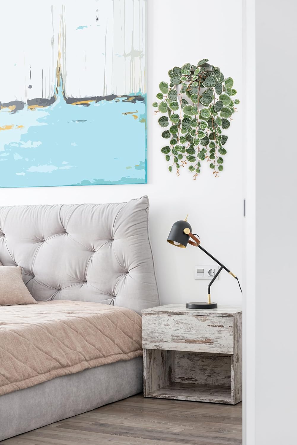 Briful Faux Hanging Plants Indoor 17'' Artificial String of Heart Plants with Semicircle Wall Mount Planter Faux Draping Vine Plants for Home Office Bathroom Hanging Decor (Green White) - Image 6