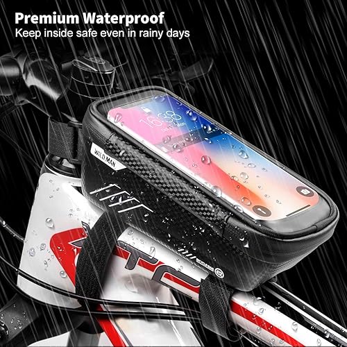 Miniatura 2 de WILD MAN - Funda para smartphone de bicicleta, resistente al agua, marco frontal superior, manubrio, con soporte para pantalla táctil, para iPhone