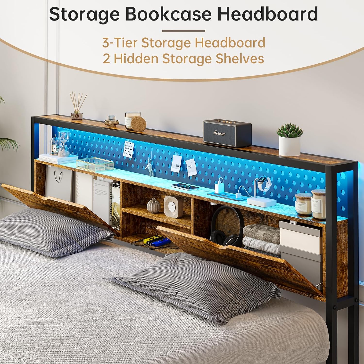 ADORNEVE Full LED Bed Frame with Storage Headboard Instruction Manual