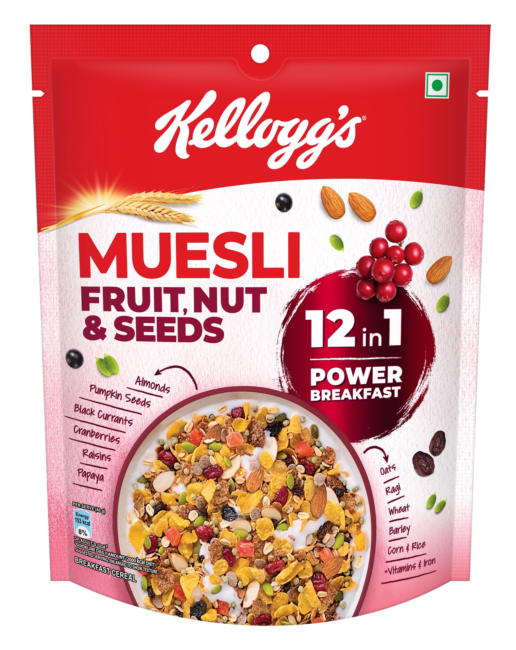 Muesli Fruit Nut&Seeds 240G|12-In-1 Power Breakfast|India's No. 1 Muesli|Multigrain Breakfast Cereal