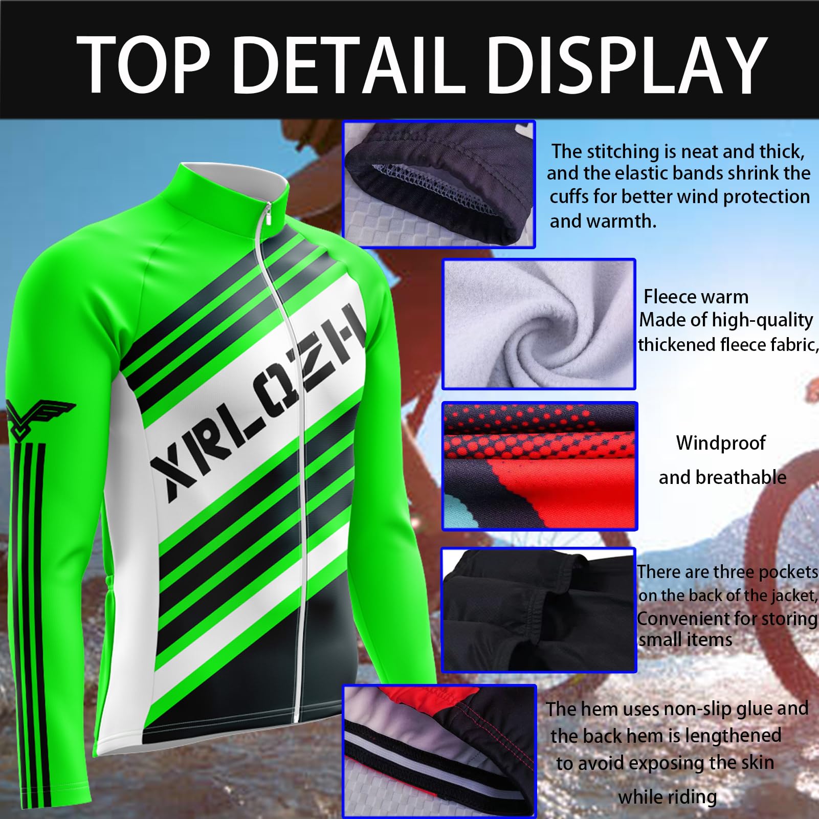 Herren Radtrikot Set Fahrradbekleidung Set, Winter Radtrikot Set Fleece Rennrad Trikot Herren Set,Langarm Fahrradtrikot