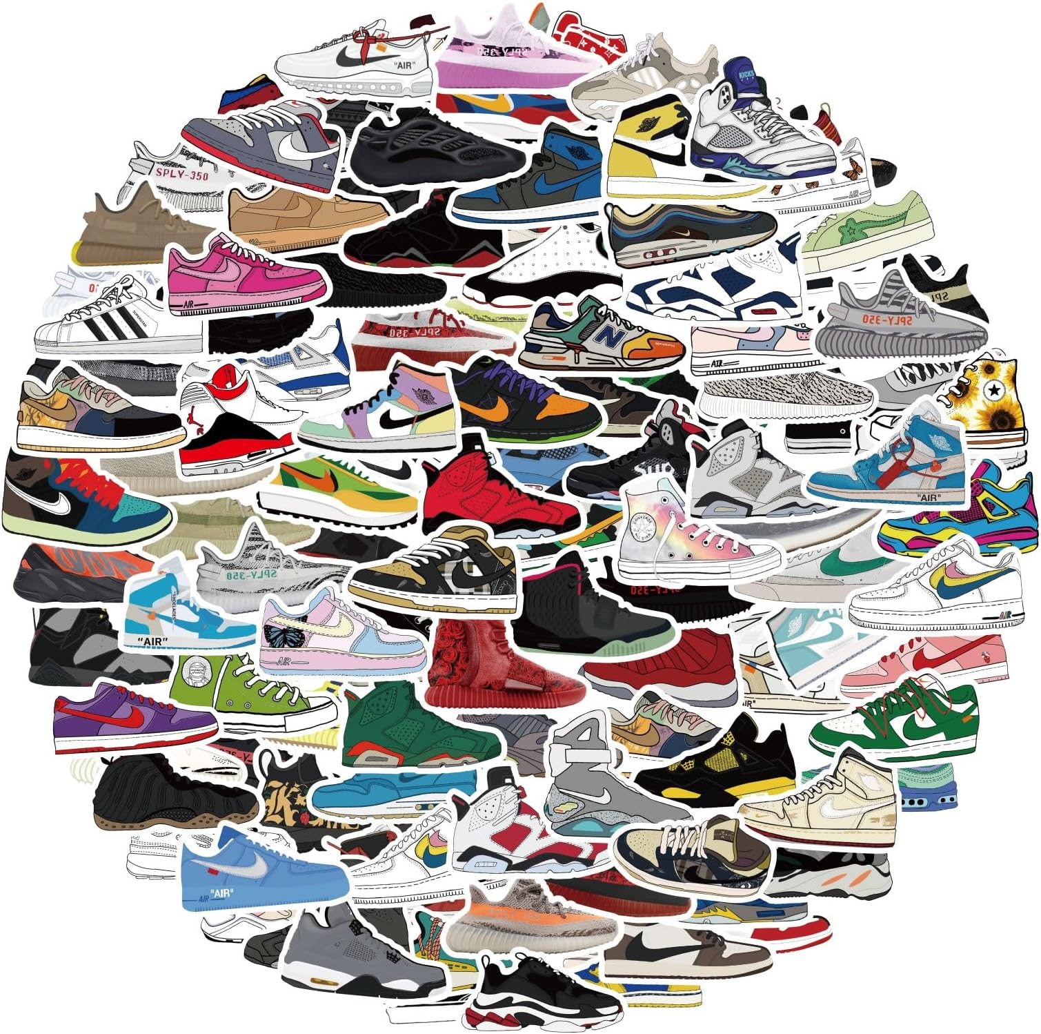 120pcs Shoe Sneaker Stickers Vinyl Skateboard Cool no Repeat Notebook Guitar Trolley case Waterproof Stickers car Graffiti