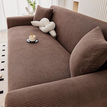 Elasticity Sofa Cover 3 Seater, Anti-Slip & Washable Elastic Corduroy Couch Covers, Furniture Protector Slipcover for Living Room, Pets Cats and DogsCoffee,145-185 cm