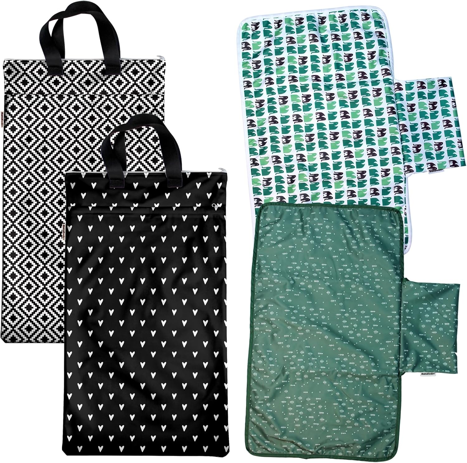 Mama Koala 2 Pack Waterproof Hanging Wet Bags,with 2 Pack Changing Pad Liners