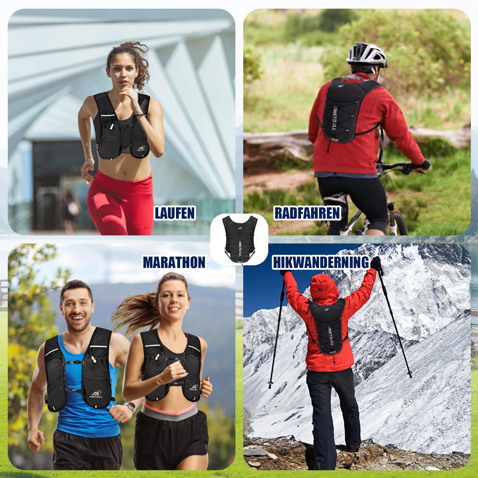 Laufweste Damen mit 500ml Trinkflasche/2L Trinkblase, Leichter Trinkrucksack Laufen Herren 6L, Runing Vest Reflektierend für Jogging, Trailrunning, Fahrrad, Marathon, Motorrad, nur 150g