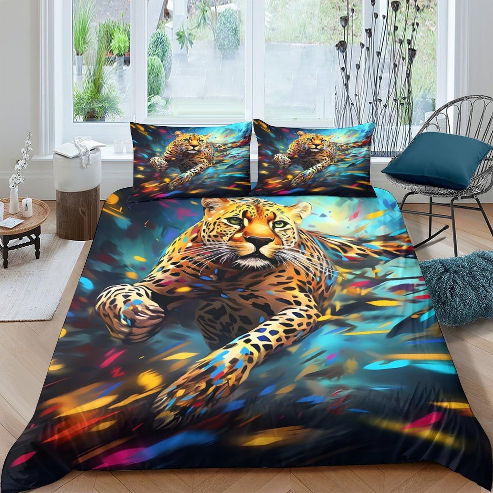 Ctjqhvkz Style-7 3D Printed Cheetah Art Fitted Sheet Microfiber Vibrant Abstract Bed Cover For Bedroom Dorm Mattress Decor Single（135X200cm）