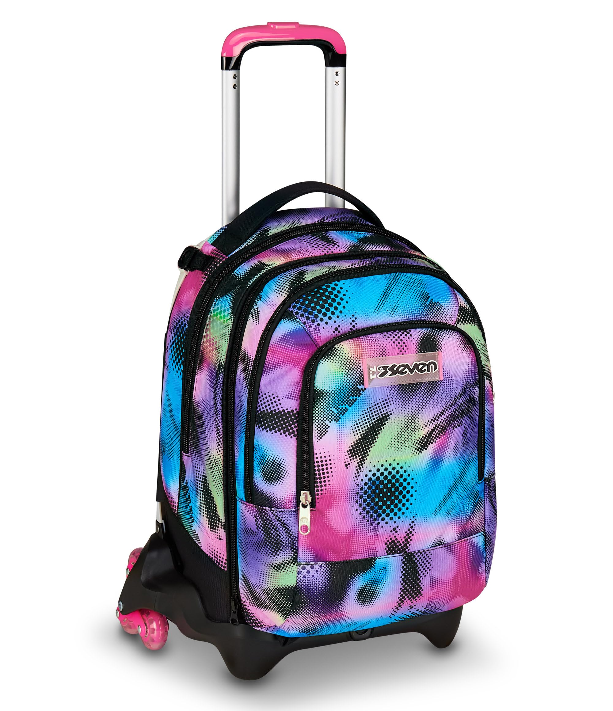 Seven Trolley Scuola Jack 3 Ruote Detach Write Down, Fucsia Azzurro, Zaino Con Carrello Sganciabile Da 37 Litri, Tasca Borraccia, Zainetto Staccabile, Multiuso e Spazioso, Per Scuola Elementare e