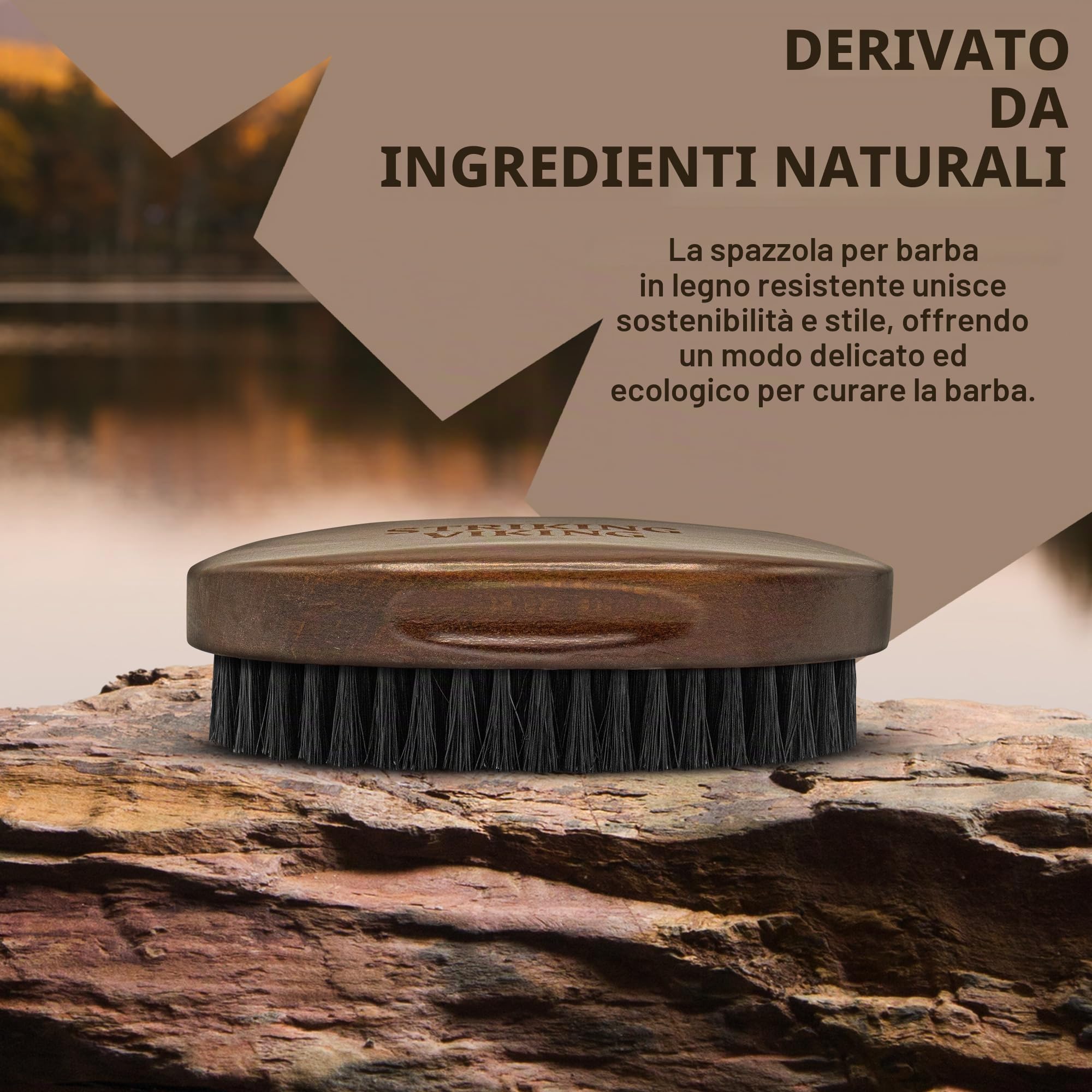 Striking Vikings Spazzola da barba in setola di cinghiale per uomo - Spazzola da barba dal design ergonomico da 4,2" in legno di spiaggia di origine naturale