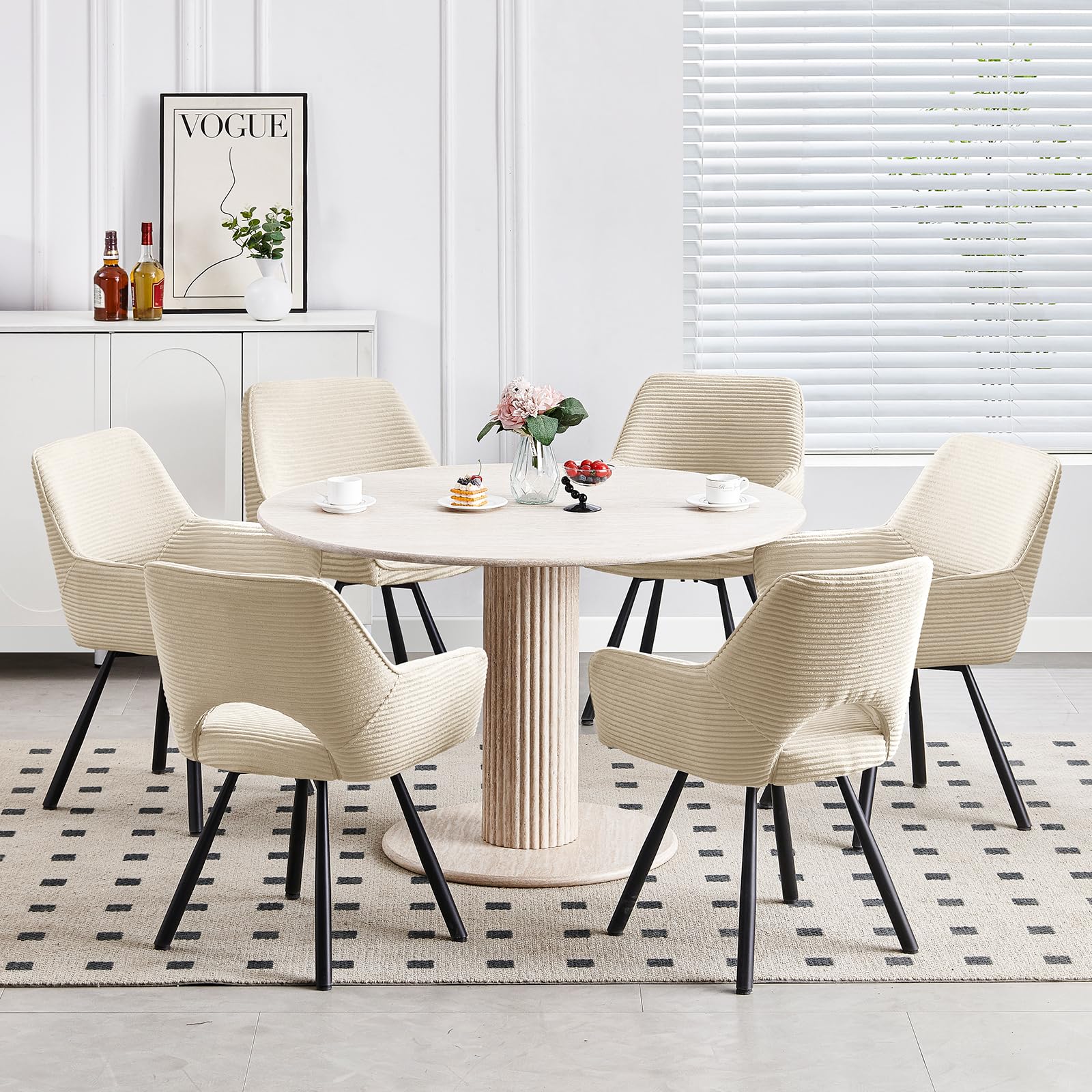 JIJIAN 1er Set Esszimmerstuhl Drehbar mit Armlehne, Drehbar 360°, Küchenstuhl, Moderner Polsterstuhl mit Stoffrückenlehne für Küche, Esszimmer, Schlafzimmer, Beige