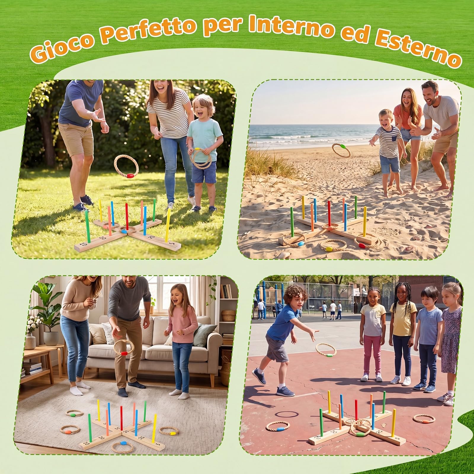 COSTWAY Gioco da Lancio degli Anelli per Bambini e Adulti, Legno Massello