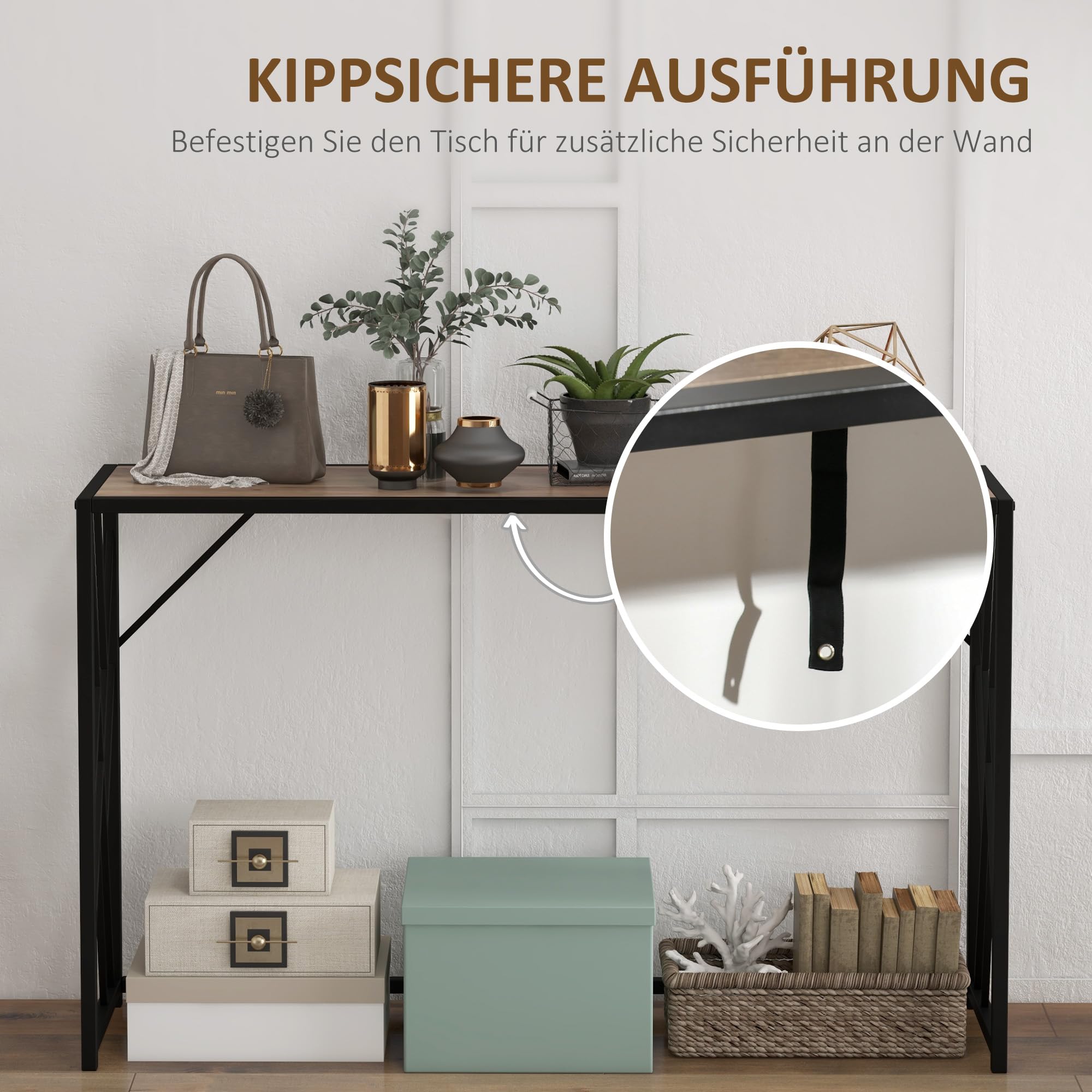 HOMCOM Konsolentisch mit Stahlbeine Flurtisch 120 x 35 x 75 cm Braun