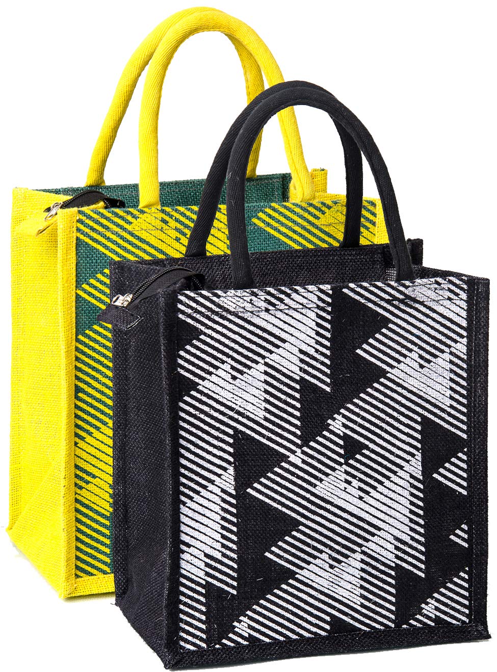 H&B Jute Tiffin bag – lunch bag for office, lunch bags for women, lunch bags for men, Jute bag for lunch, lunch box bags – ZIP, BOTTLE HOLDER – D. Line (Combo of 2 - Black, Green)