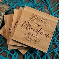 Vista 5 de Personalized Bamboo Coasters, Set of 4 Square Custom Coaster with Holder, Customized Gift Ideas for Christmas, Anniversary, Housewarming, Birthday