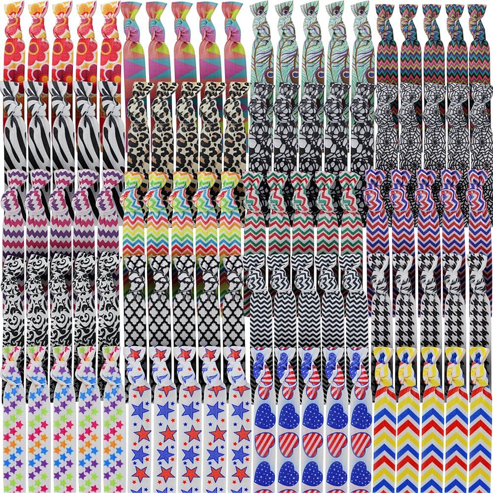 Mybigqueen No Crease Ouchless Elastics Hair Ties Styling Accessories Ribbon Ponytail Holders Bows Rubber Bands Fold Over Elastic For Women Girls Prints 100 ties
