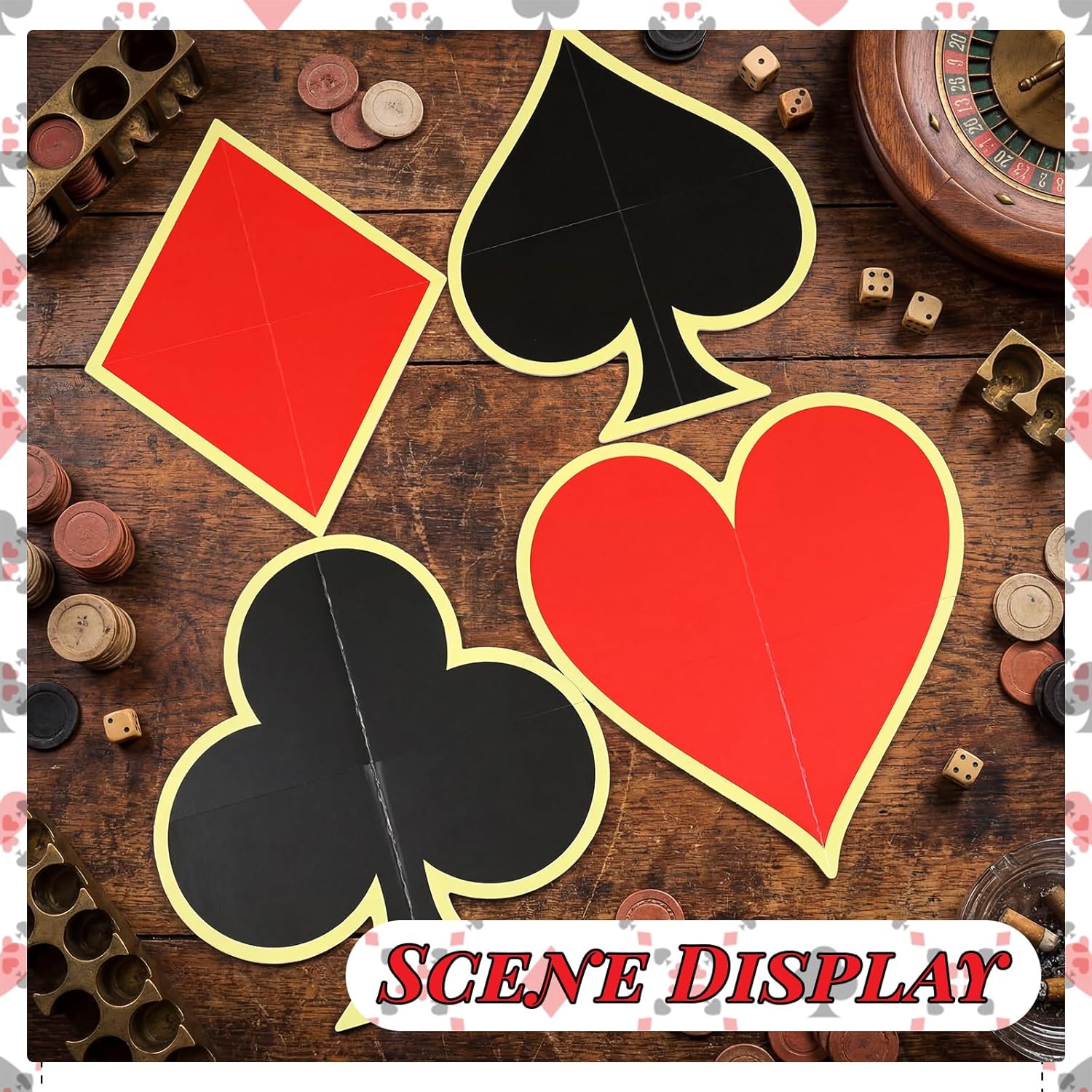 Simgoing 4 Pcs Jumbo Gold Casino Playing Cards 2.17 ft Large Casino Theme Party Decorations Poker Themed Birthday Party Decoration for Prom Adults Game Birthday Supplies