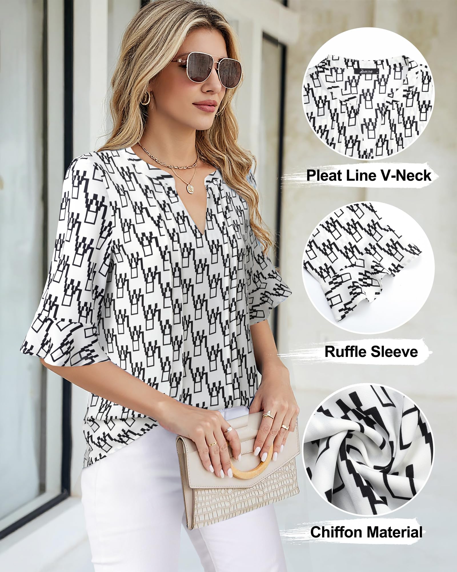 Bodhi talk Blusa elegante de gasa para mujer, diseño floral, para el verano, para el trabajo, para negocios, informal, oficina, fiesta, túnica