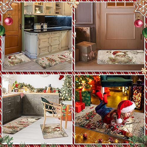 Miniatura 6 de Juego de 2 alfombras y tapetes de cocina con texto en inglés "Merry Christmas", tapete para fregadero de invierno, vacaciones, tapete para cocina,