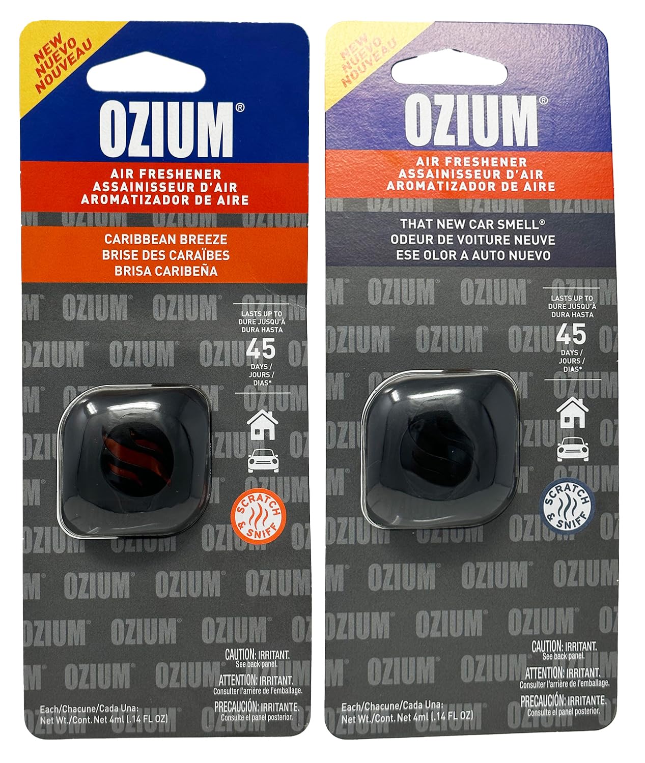 Ozium Membrane Car Vent Clip AC Air Fresheners Car Air Freshener and Car Odor Eliminator (Caribbean Breeze + That New Car Smell, 2 Packs Combo Kit)