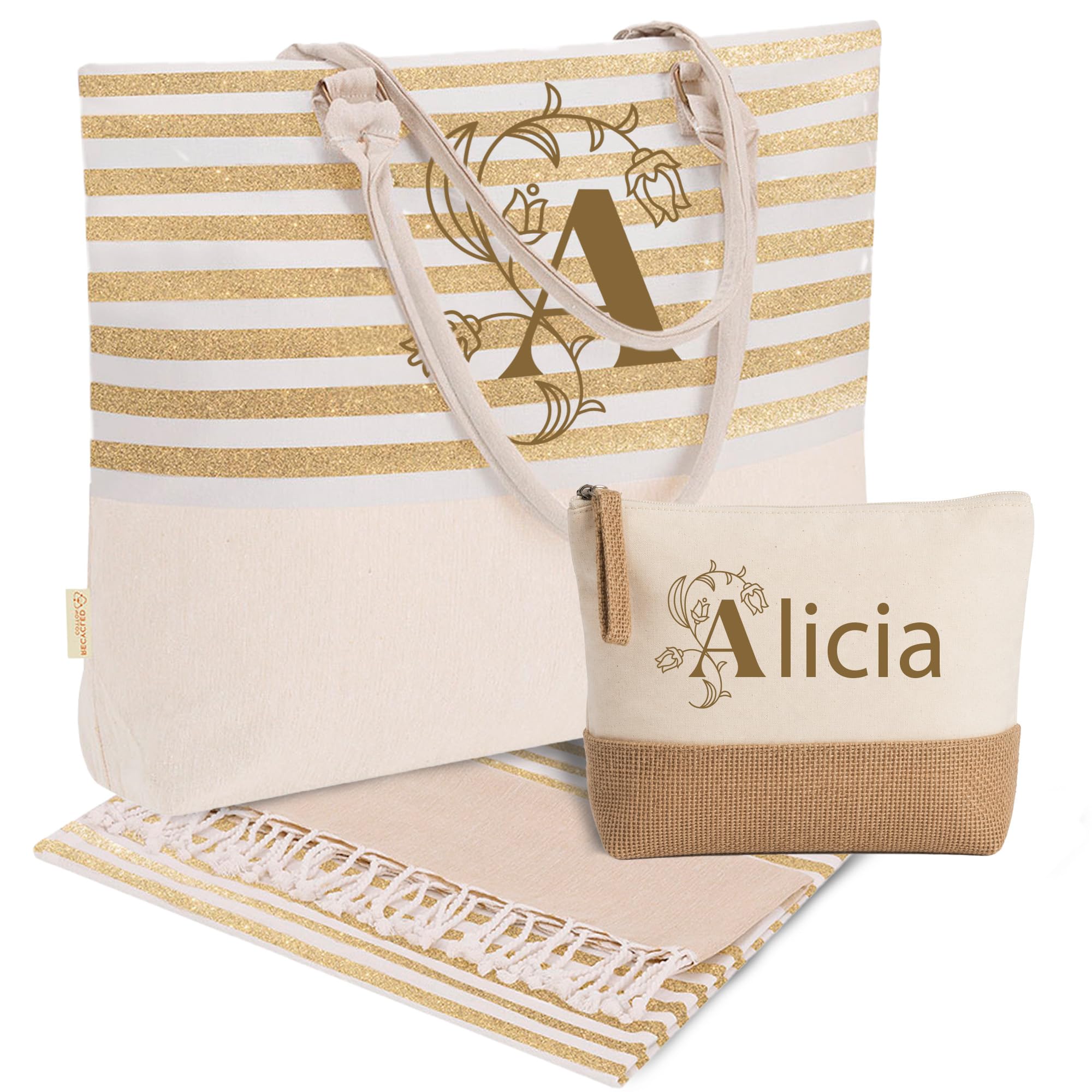 Bolso Playa Mujer Grande con Neceser, Opción de Personalización y Toalla a Juego – Bolso Piscina Mujer, Bolsos Mujer Verano