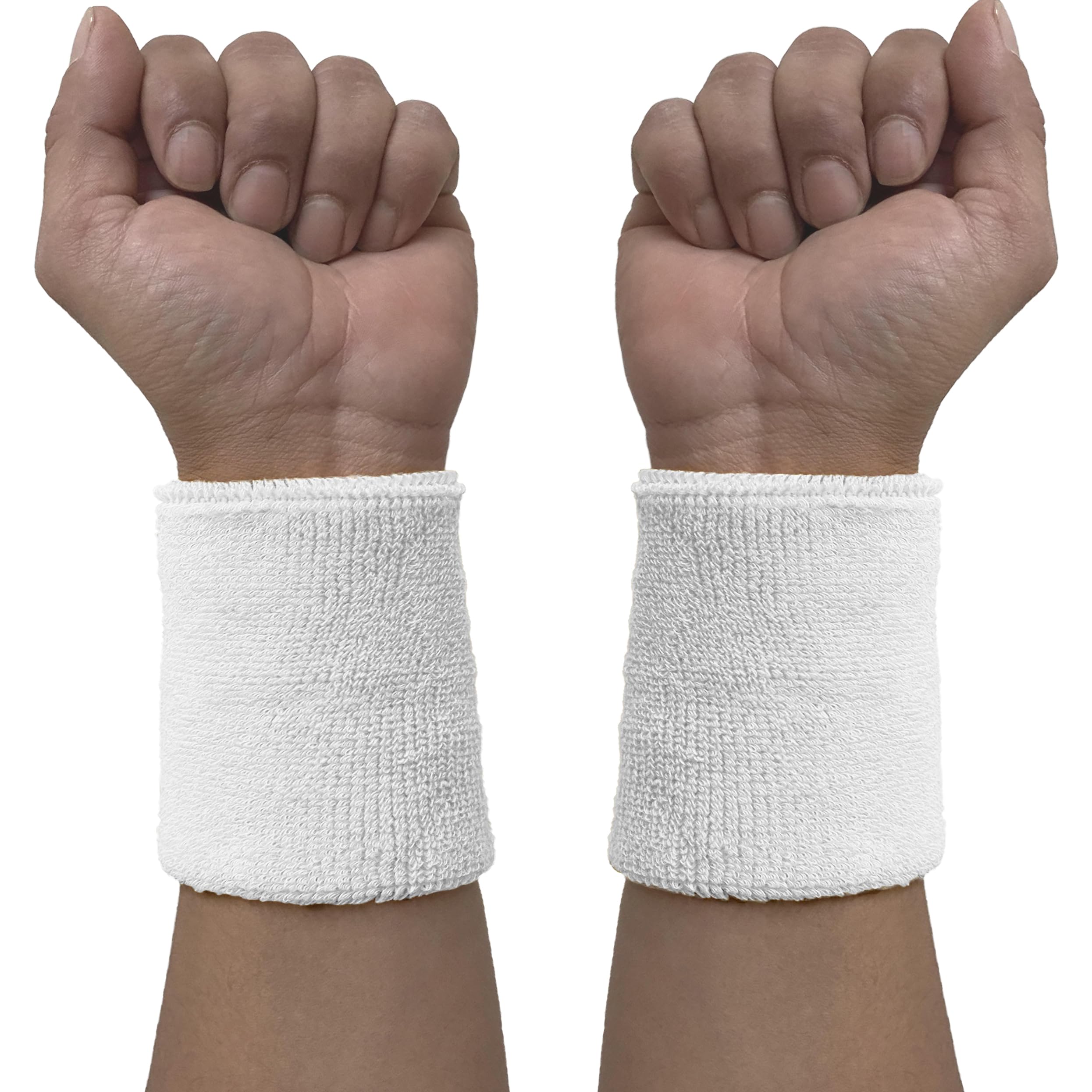 Couver Wrist Sweatband - White Solid Cotton Terry Colth Sport Wristband, 1 Pair โ image 1