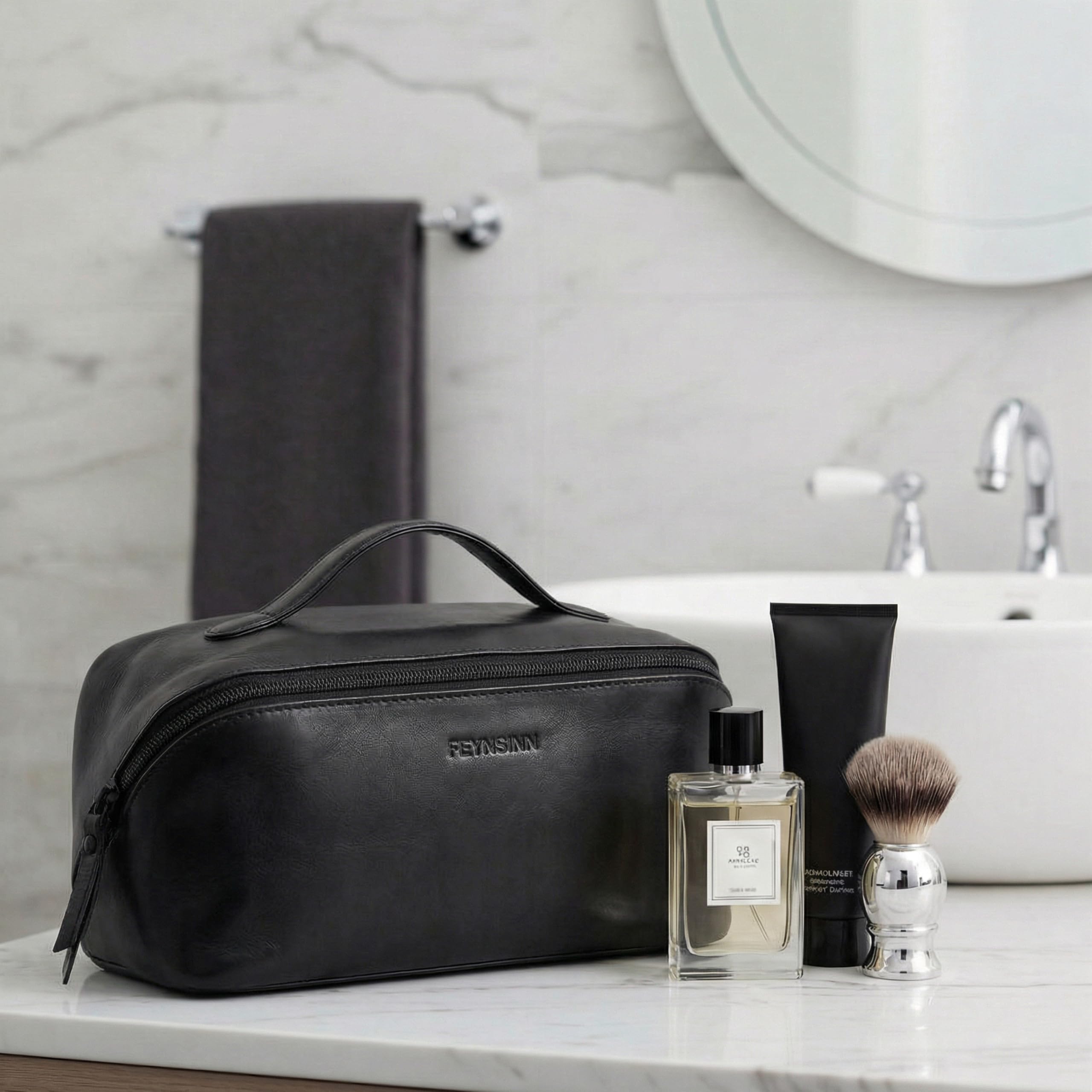 borsa toiletry vera pelle BO borsetta necessaire Toilette pochette beauty case da Viaggio uomo donna nero prodotto artigianale