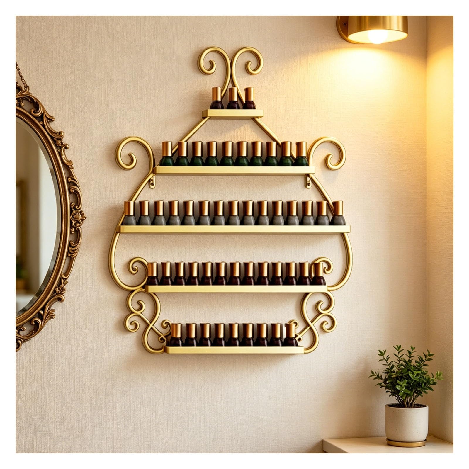 Wandmontiertes Nagellackregal aus Metall für ätherische Öle | 5-stufiges Nagellackaufbewahrungsregale, Nagellack-Display-Regal Wand Organizer Halter für Kosmetik(Gold)